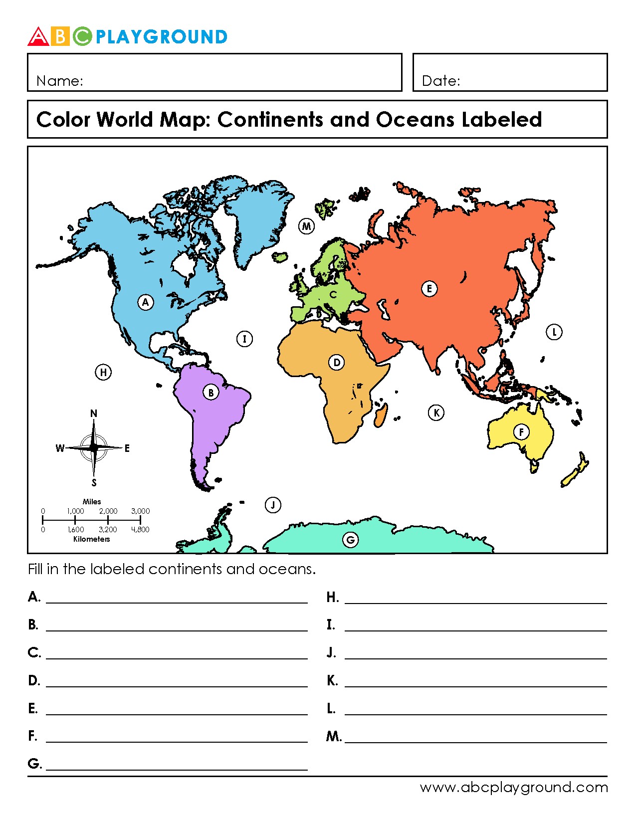 Color the World Map: Learn Continents and Oceans