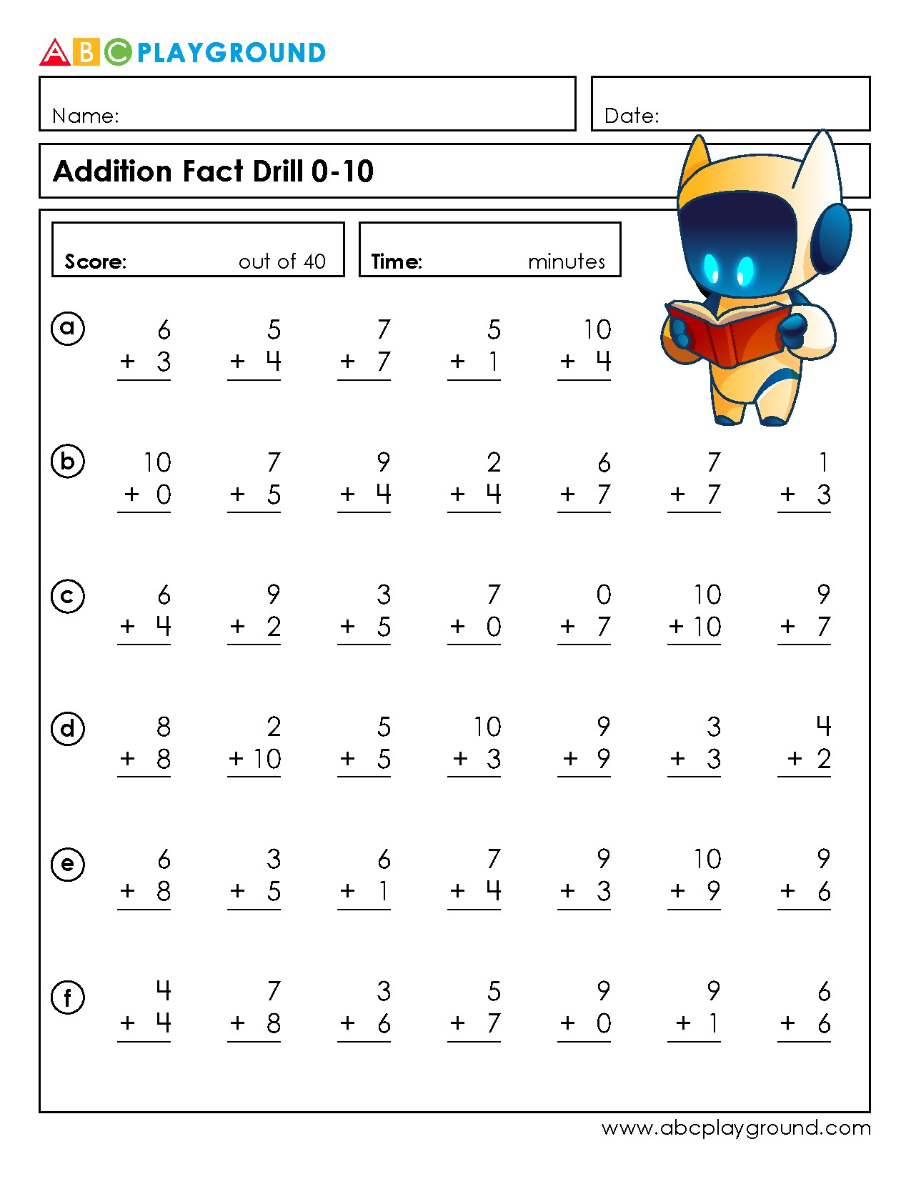 Addition Fact Drill Practice for Early Math Learners