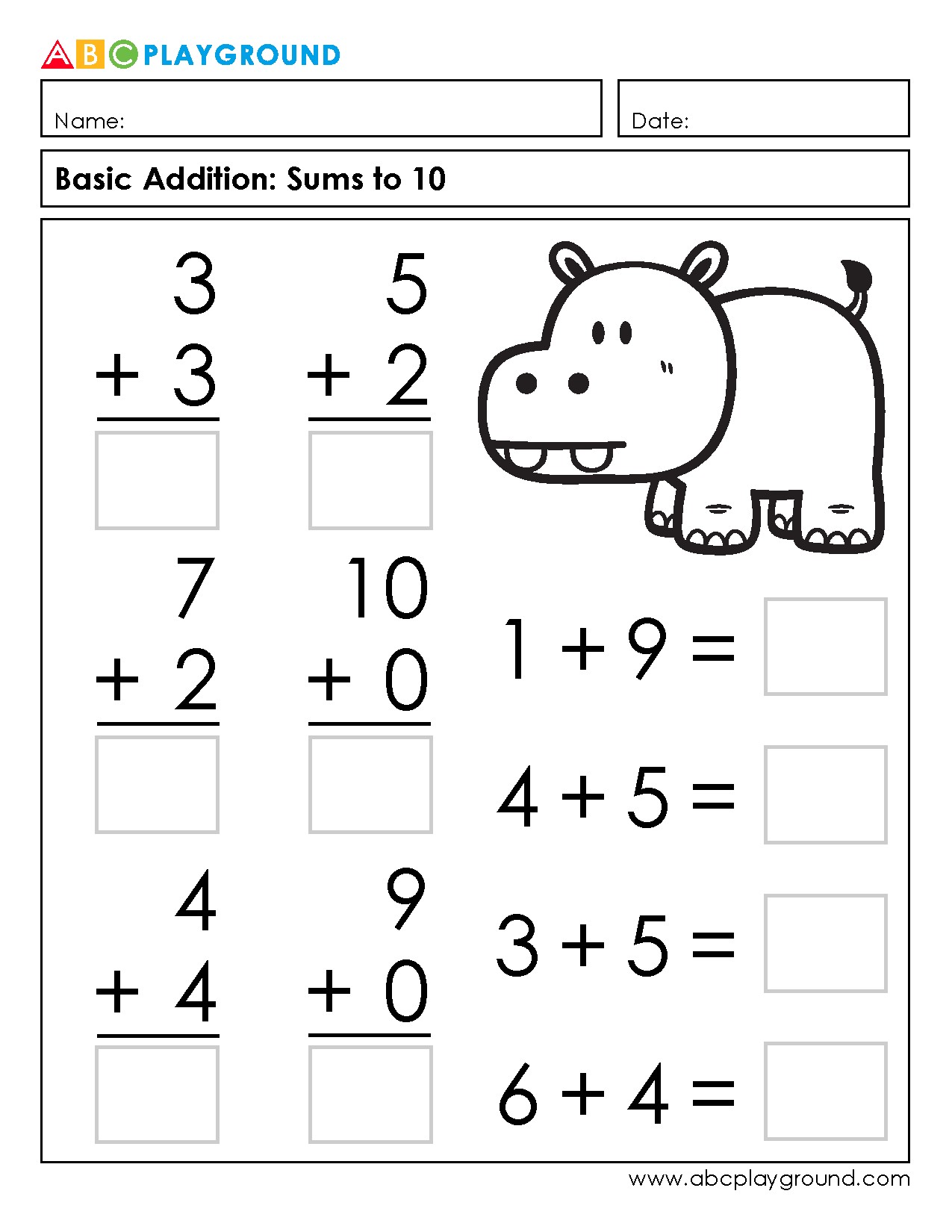 Basic Addition Worksheets with Sums up to 10