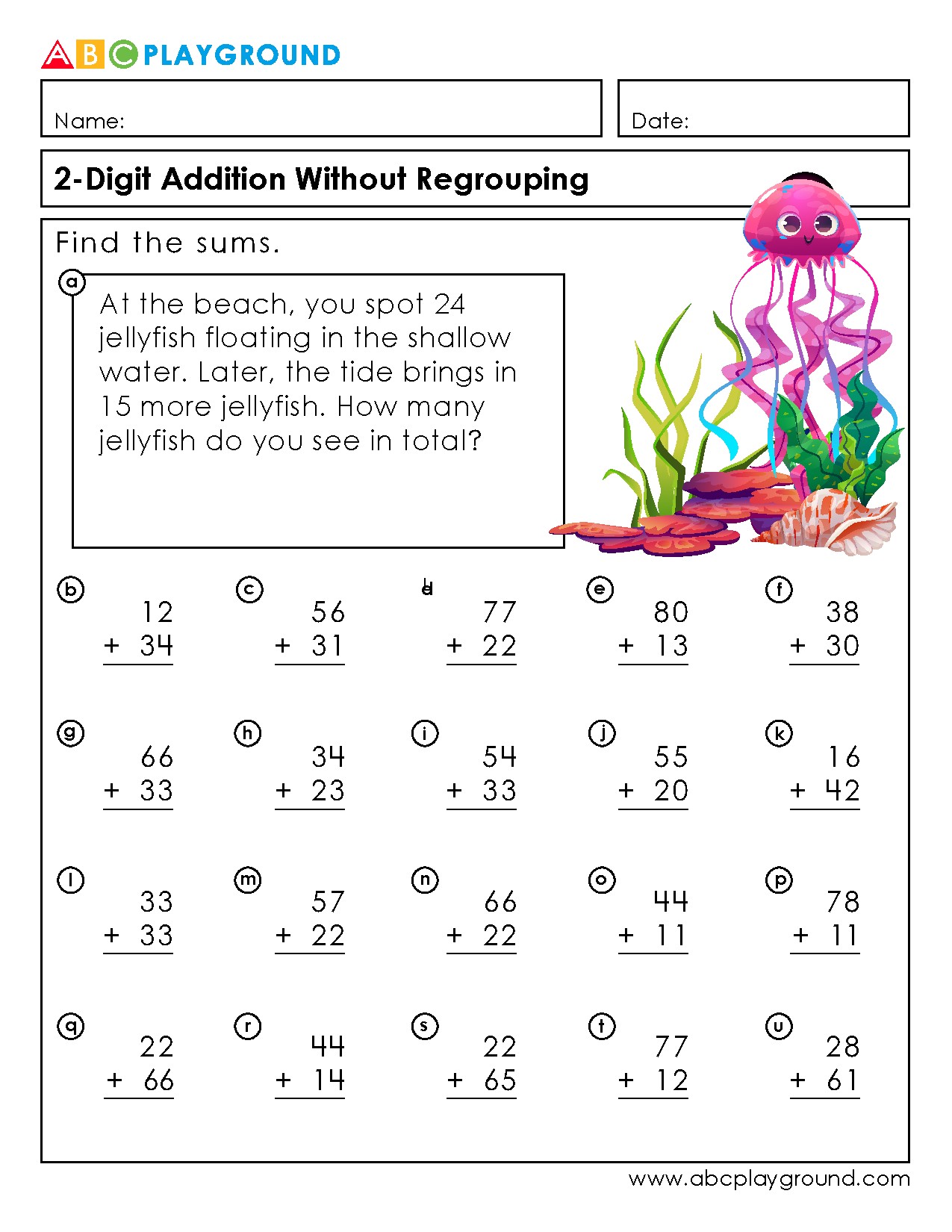 2-Digit Addition Practice Without Regrouping