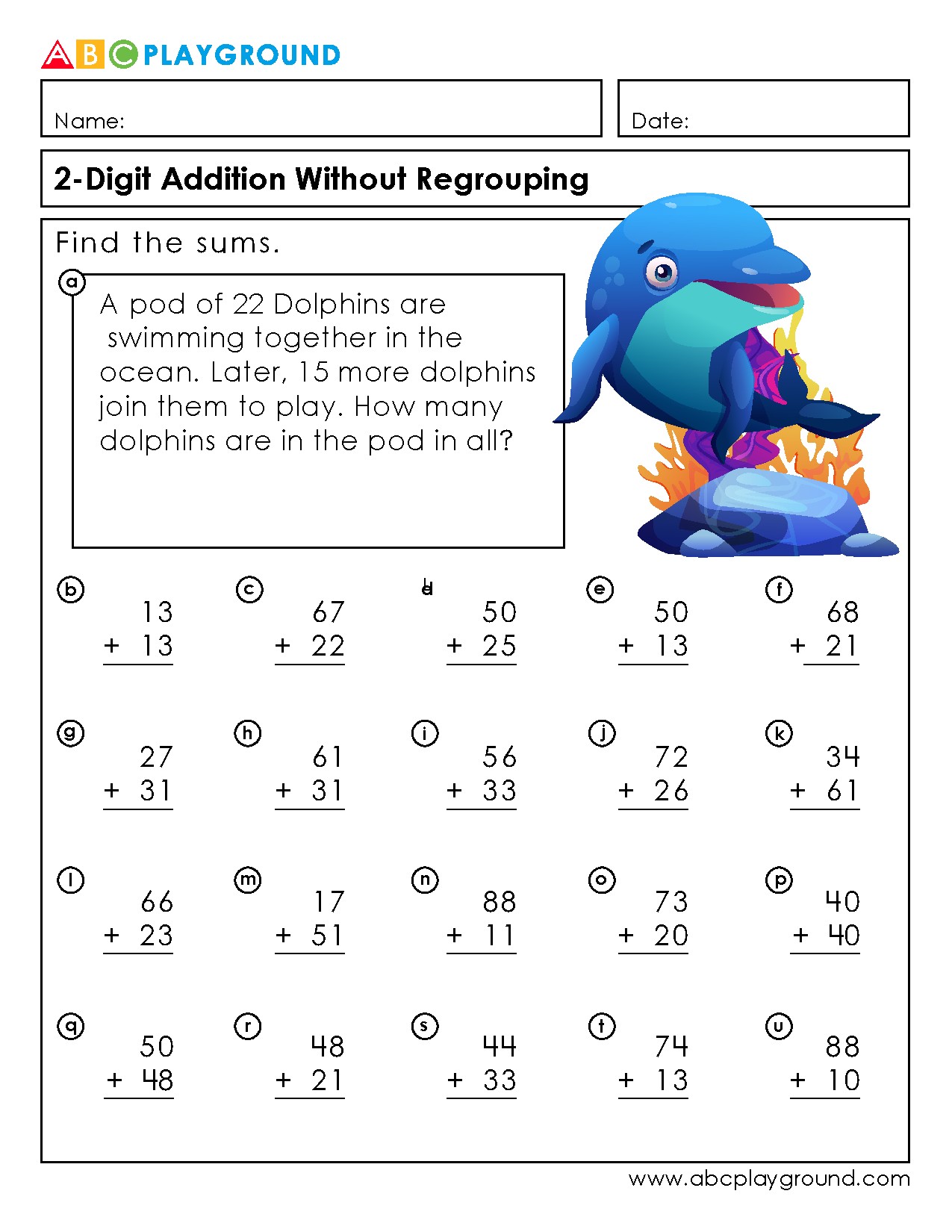 2-Digit Addition Practice Worksheets Without Regrouping