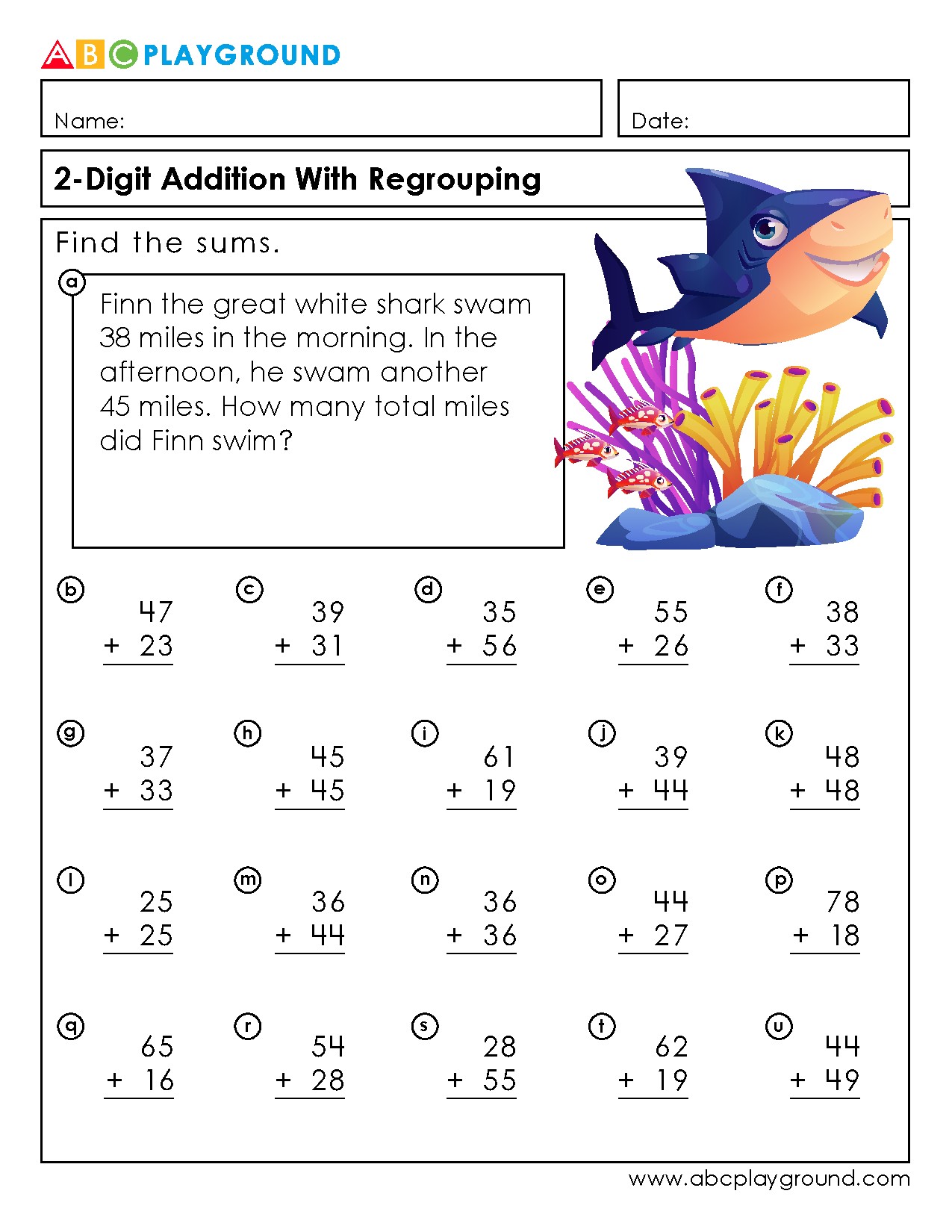 2-Digit Addition With Regrouping Practice Worksheets