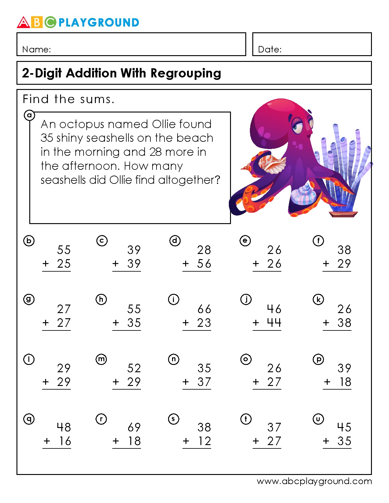 2-Digit Addition with Regrouping Practice Worksheets