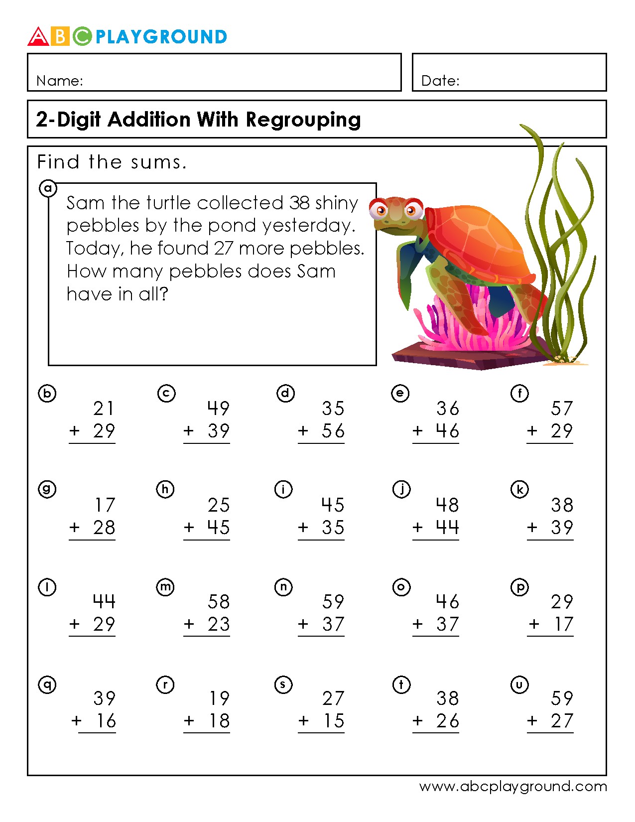 2-Digit Addition With Regrouping Practice Worksheets