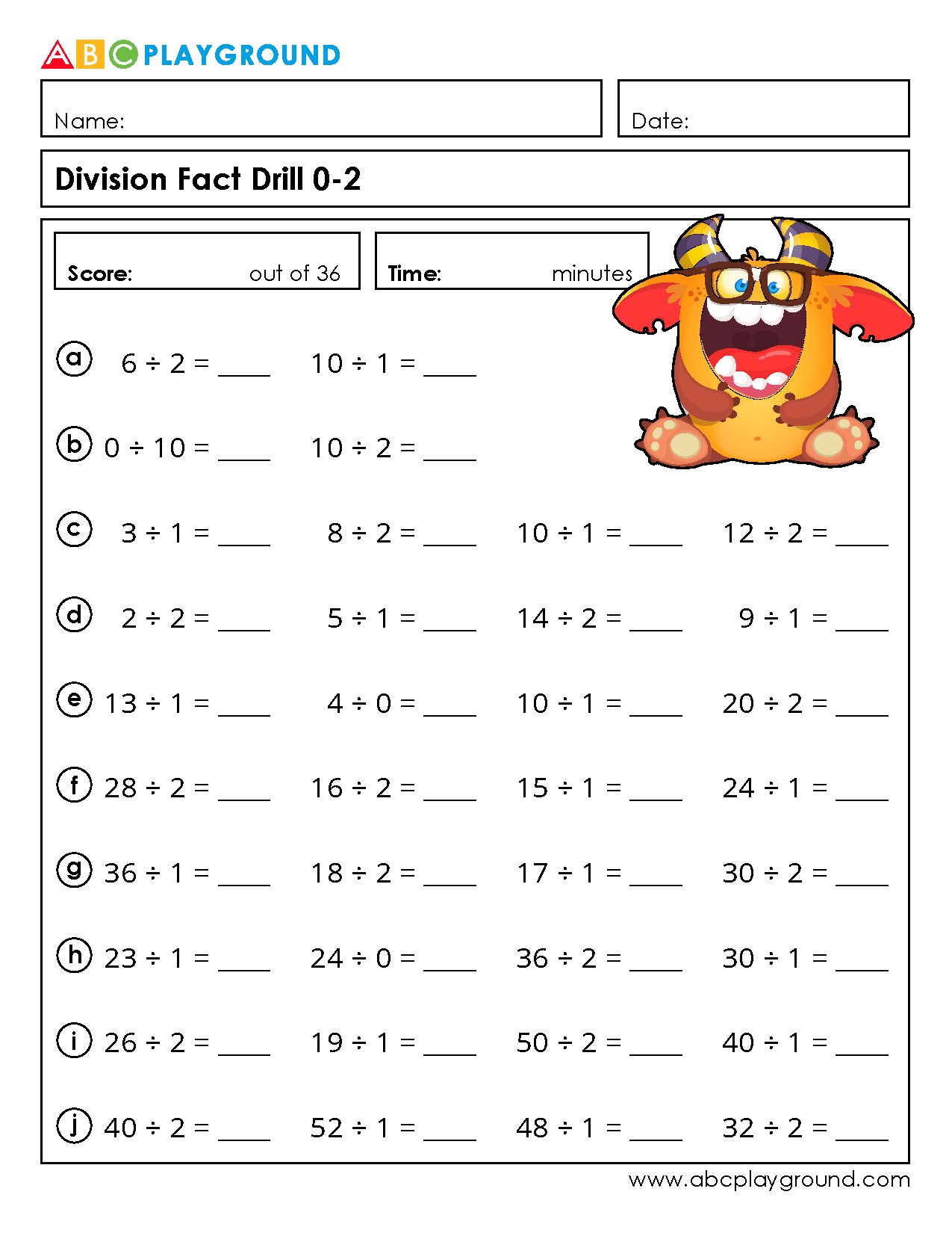 Division Fact Drill Practice for Quick Mastery