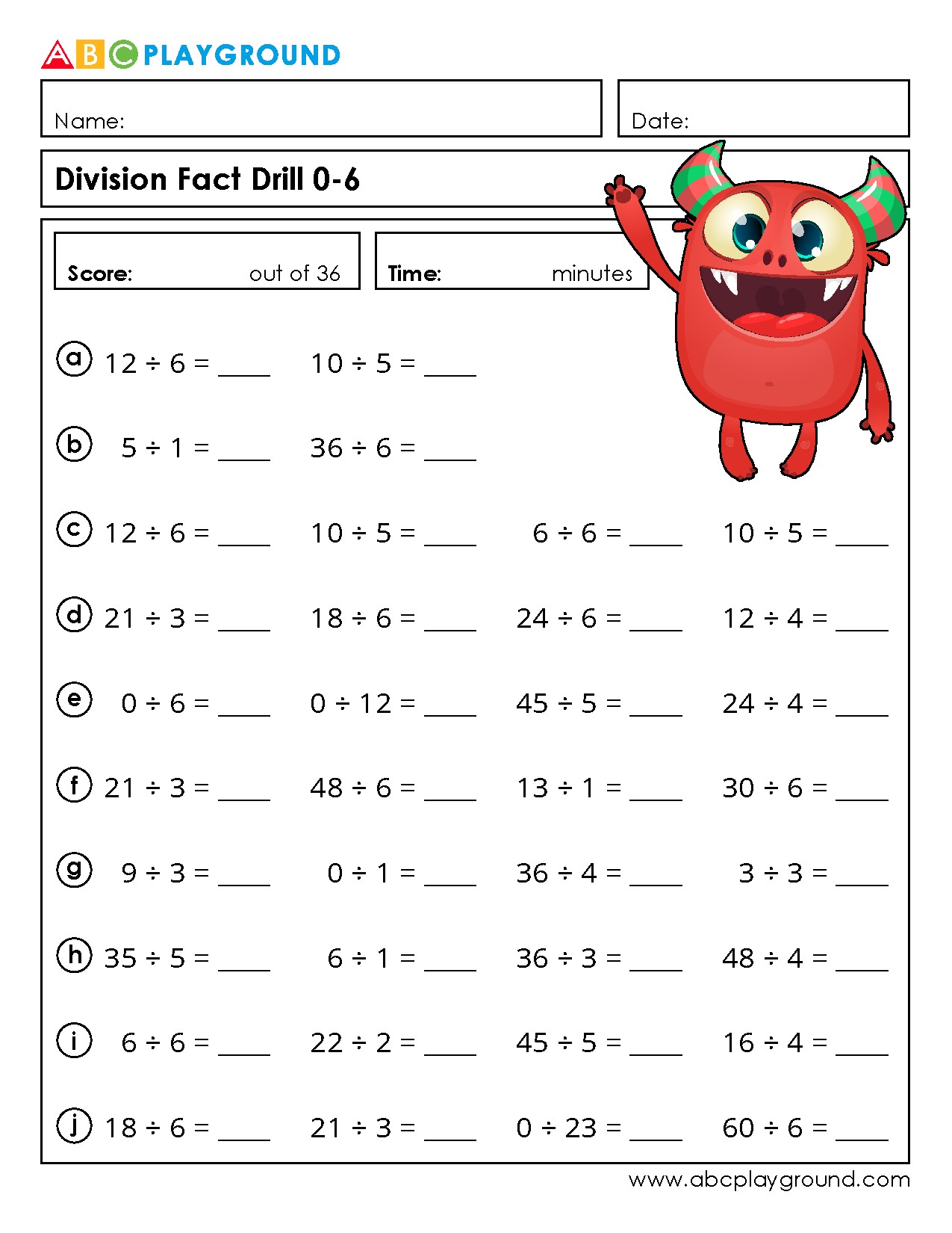 Division Fact Drill Practice for Basic Division Skills