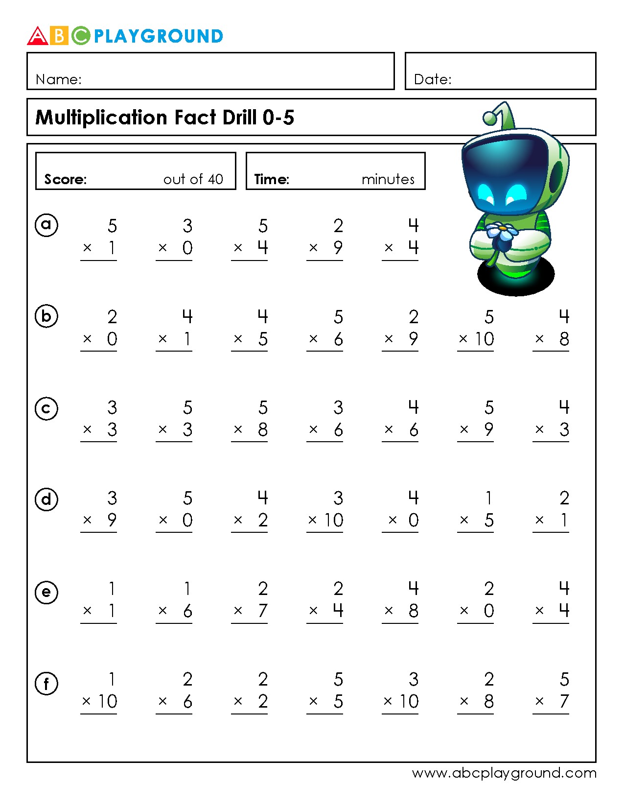 Multiplication Fact Drill Practice 0-10
