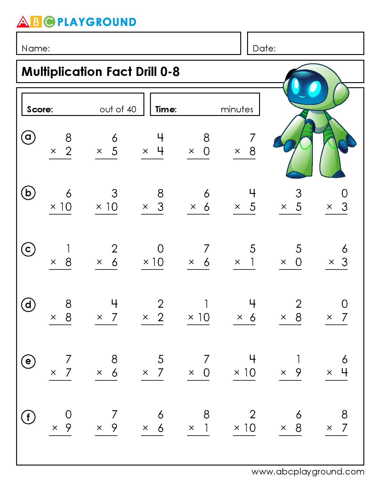 Multiplication Fact Drill Practice for Mastery