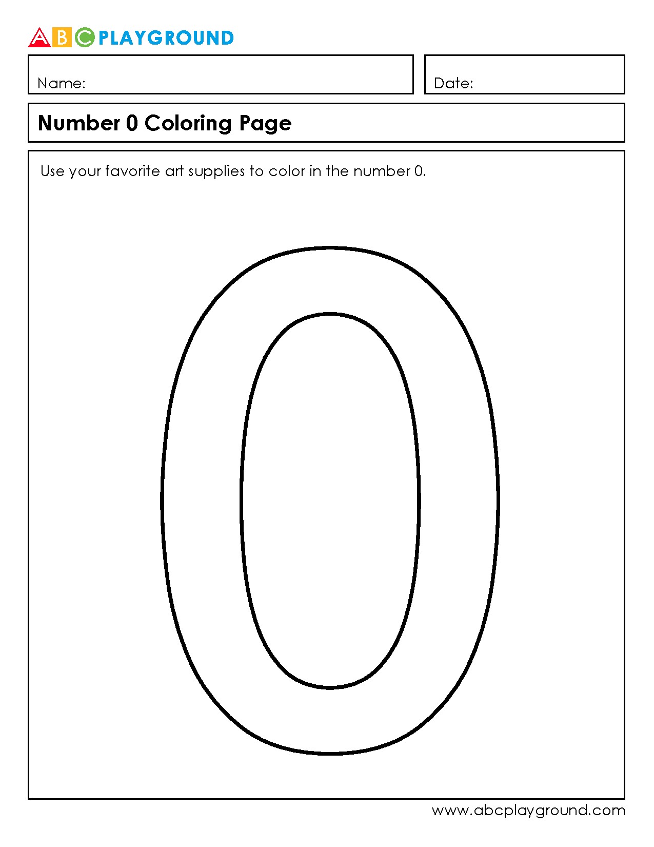 Number 0 Coloring Page for Early Number Recognition