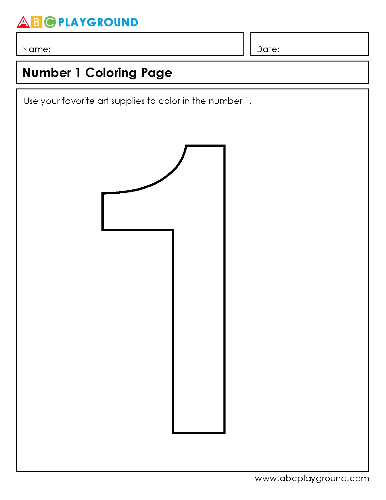 Number 1 Coloring Page for Early Learners