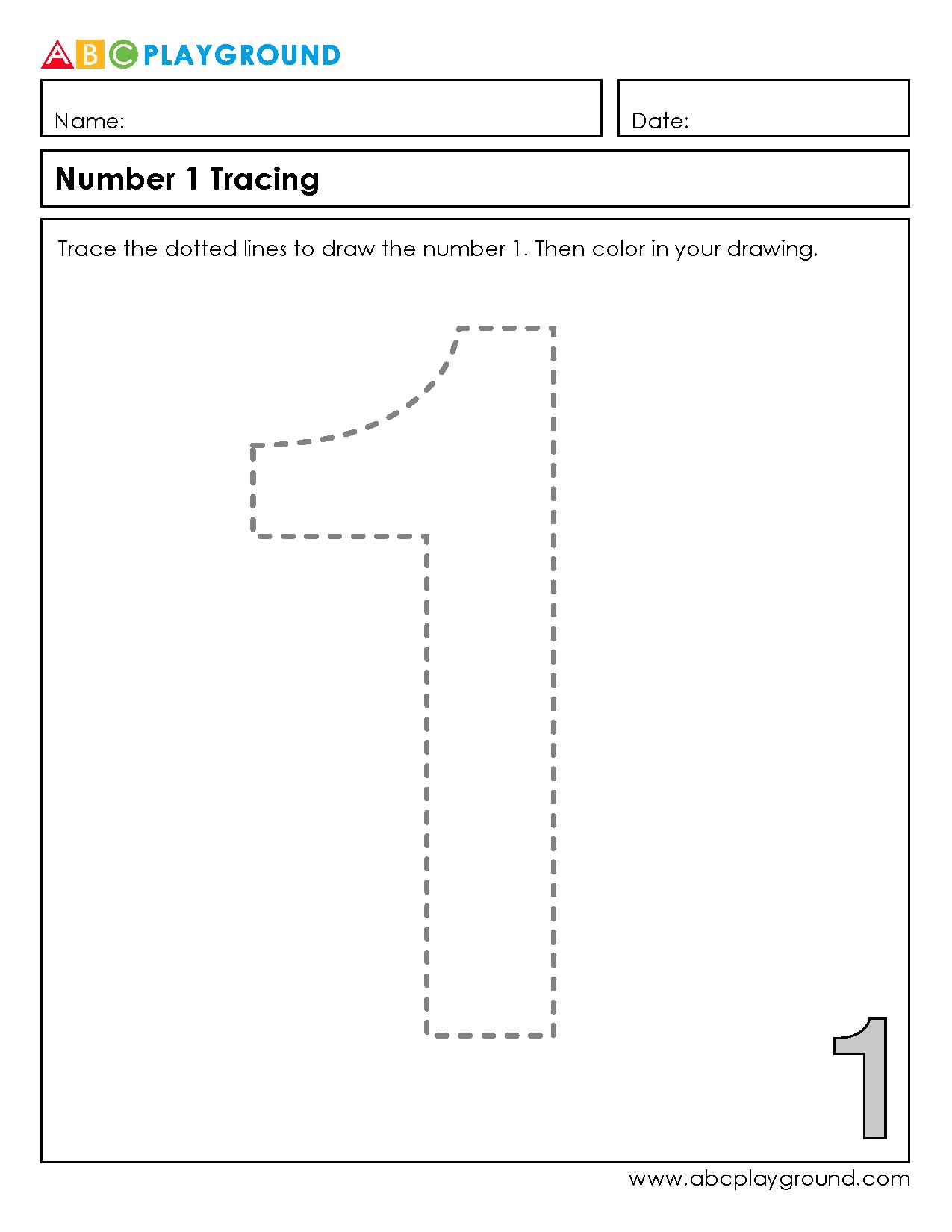 Number 1 Tracing and Coloring Worksheet for Early Learners
