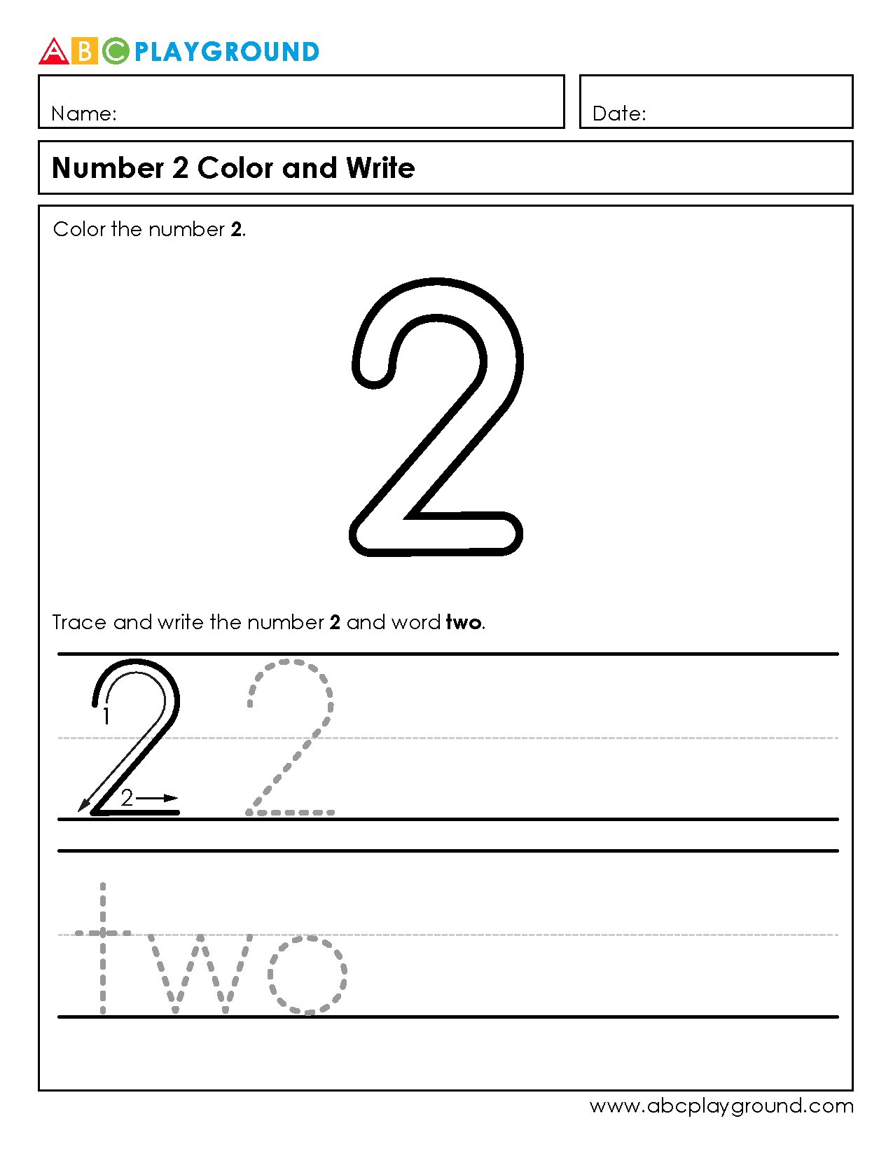 Number 2 Coloring and Writing Practice Worksheet