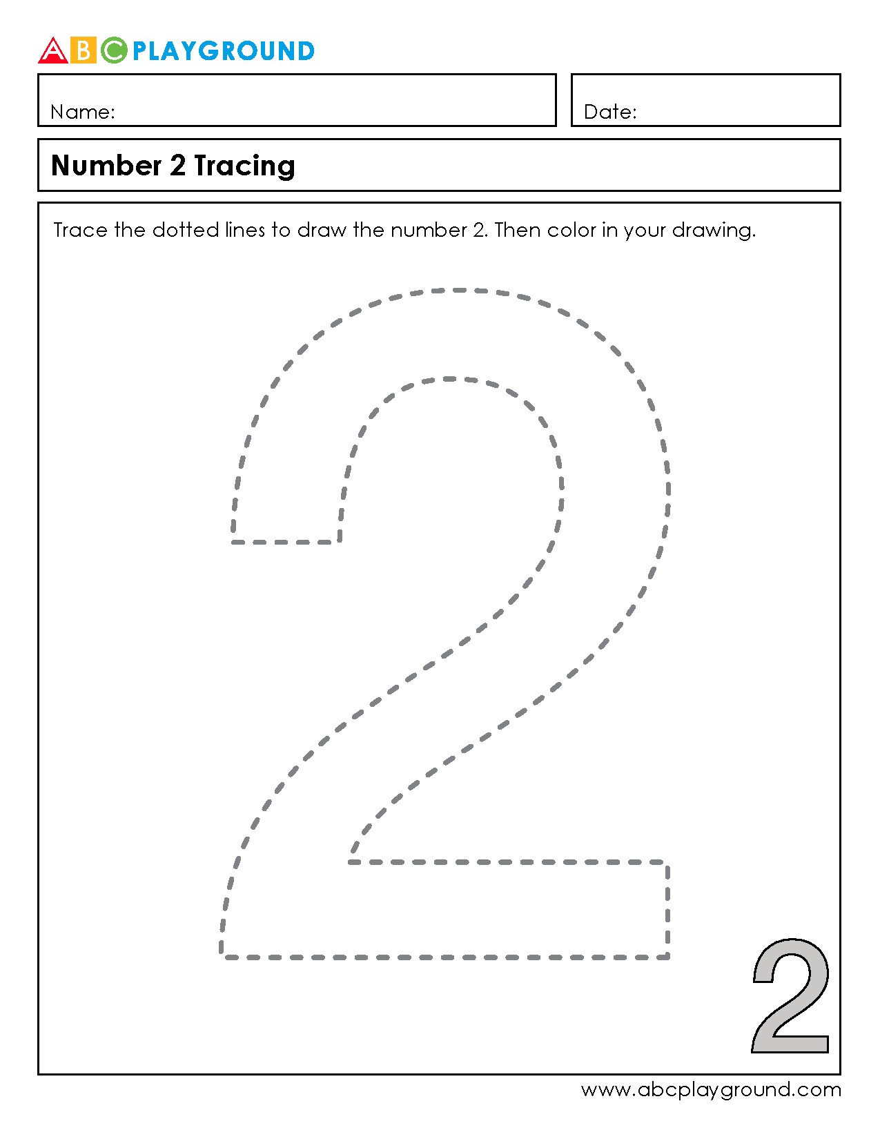 Number 2 Tracing and Coloring Worksheet