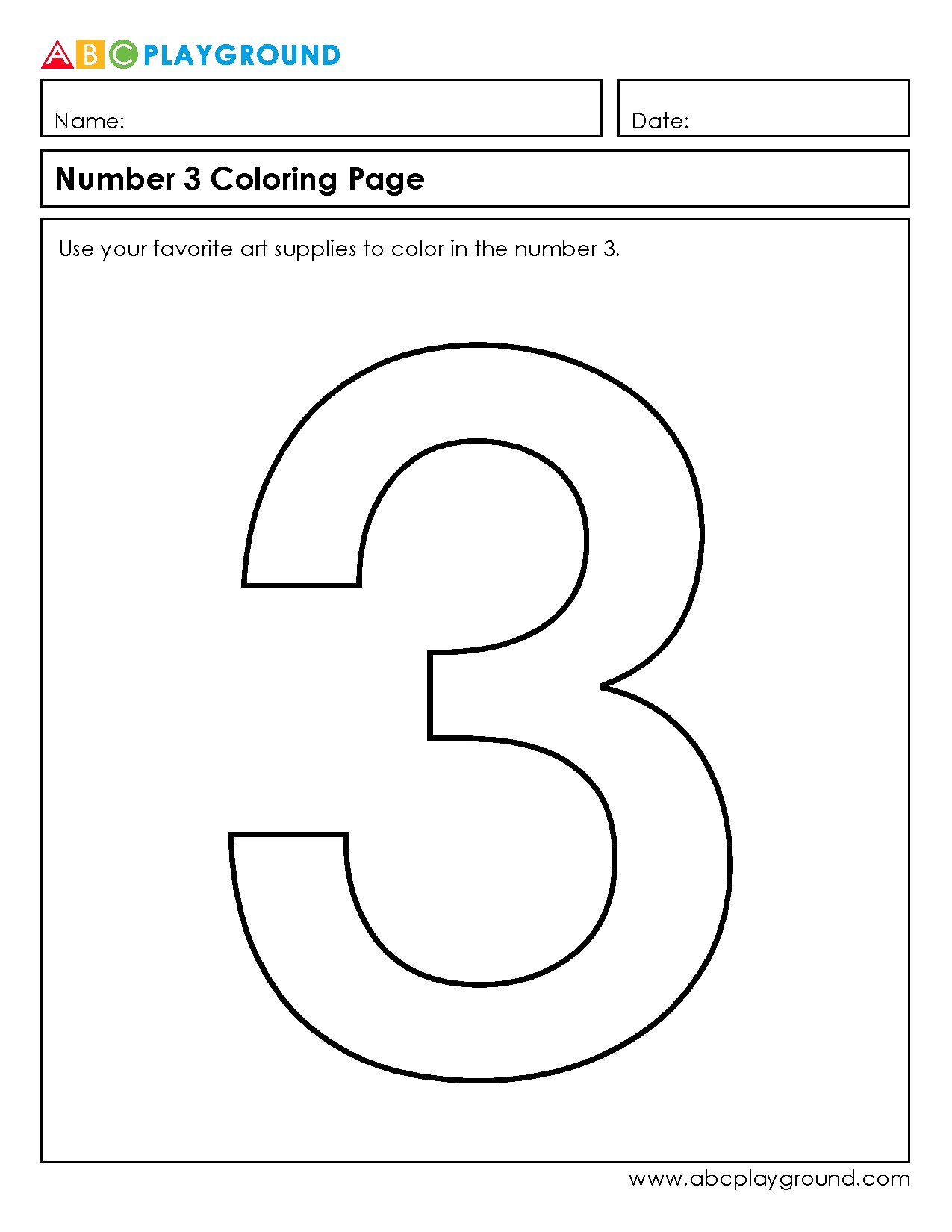 Coloring Page for Number 3 with Fun Art Activities