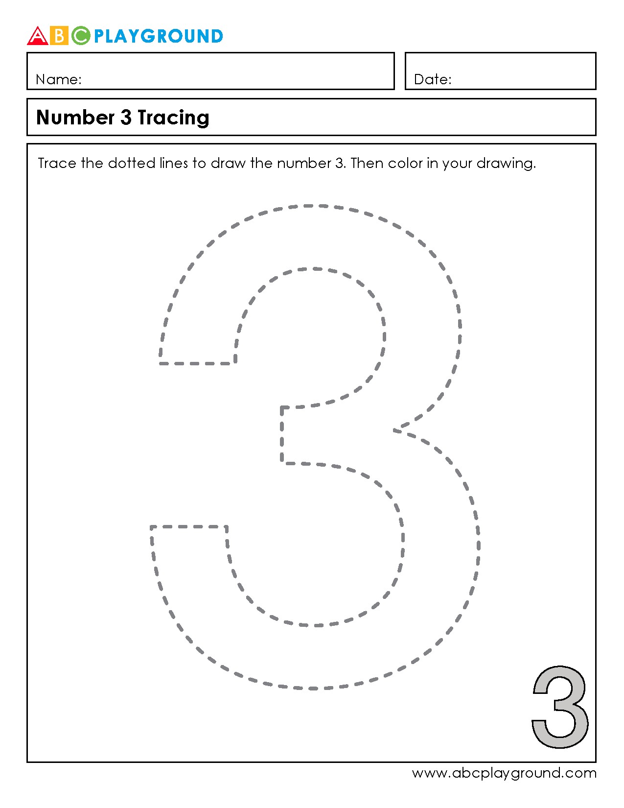 Number 3 Tracing and Coloring Worksheet