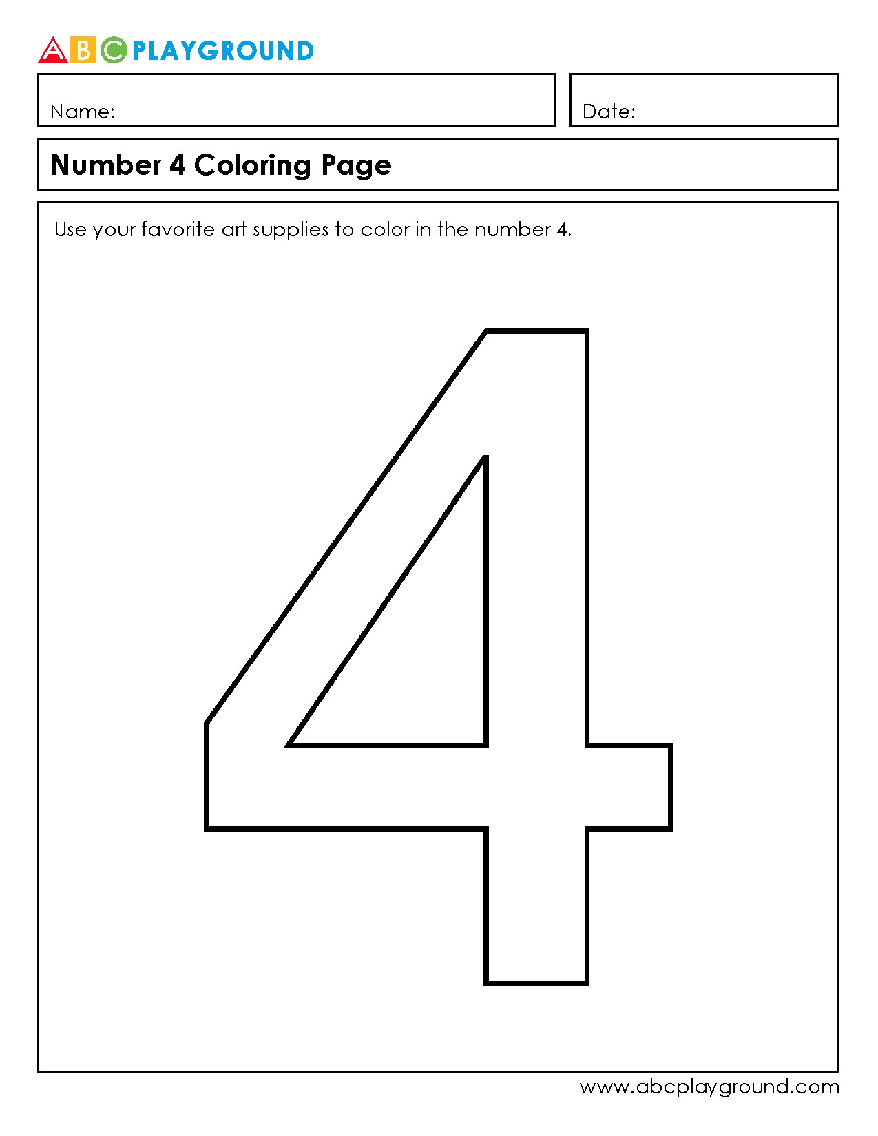 Number 4 Coloring Page for Early Learners