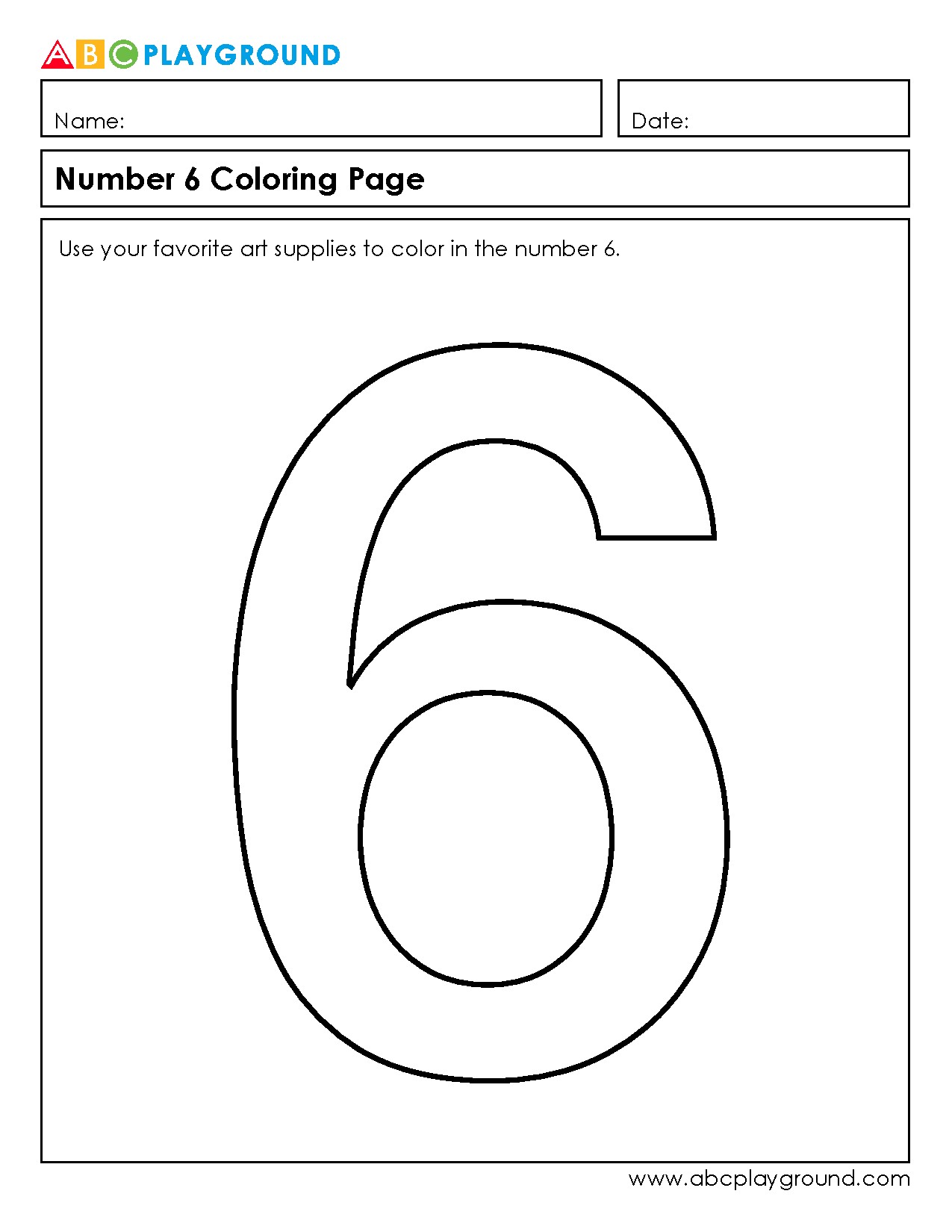 Number 6 Coloring Page for Early Number Recognition