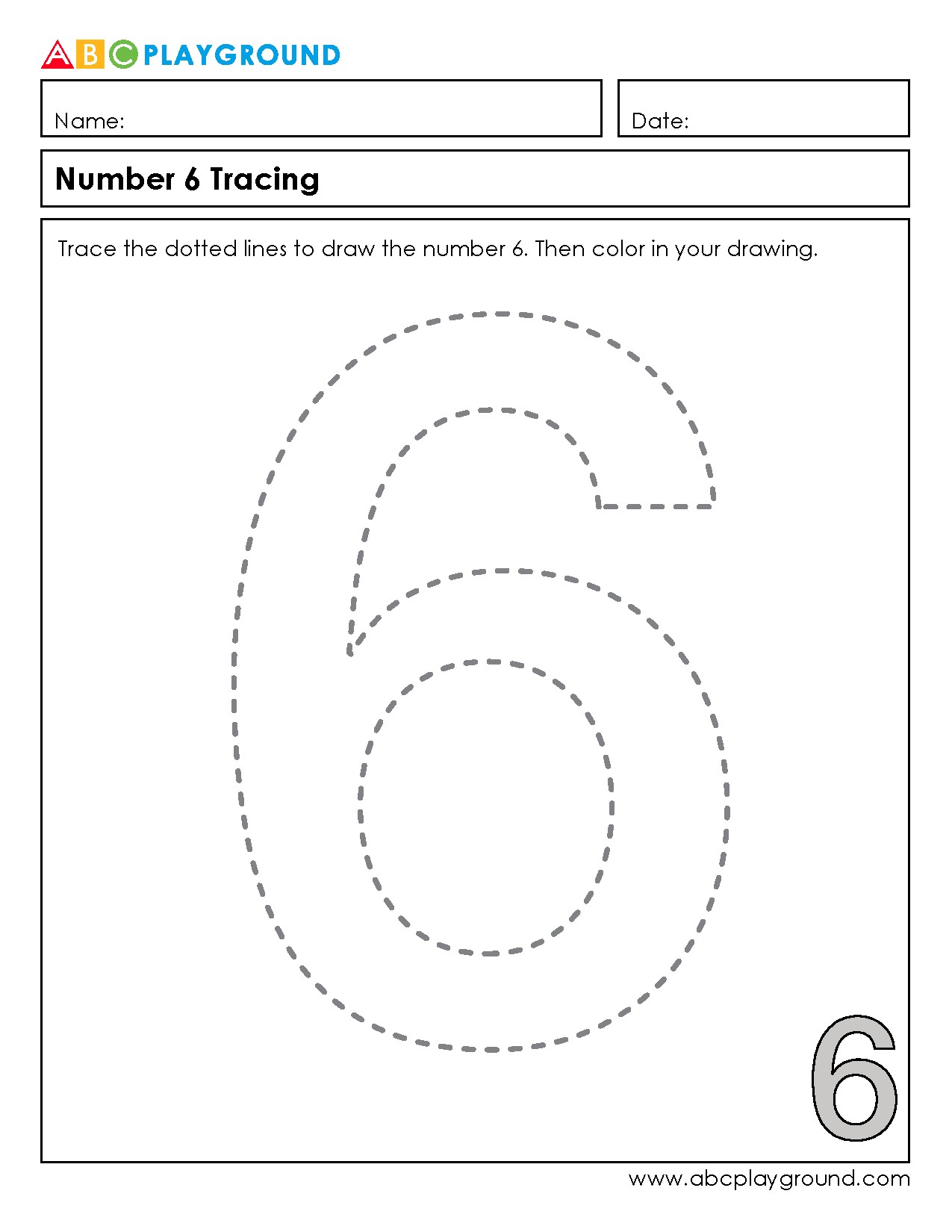 Number 6 Tracing and Coloring Worksheet