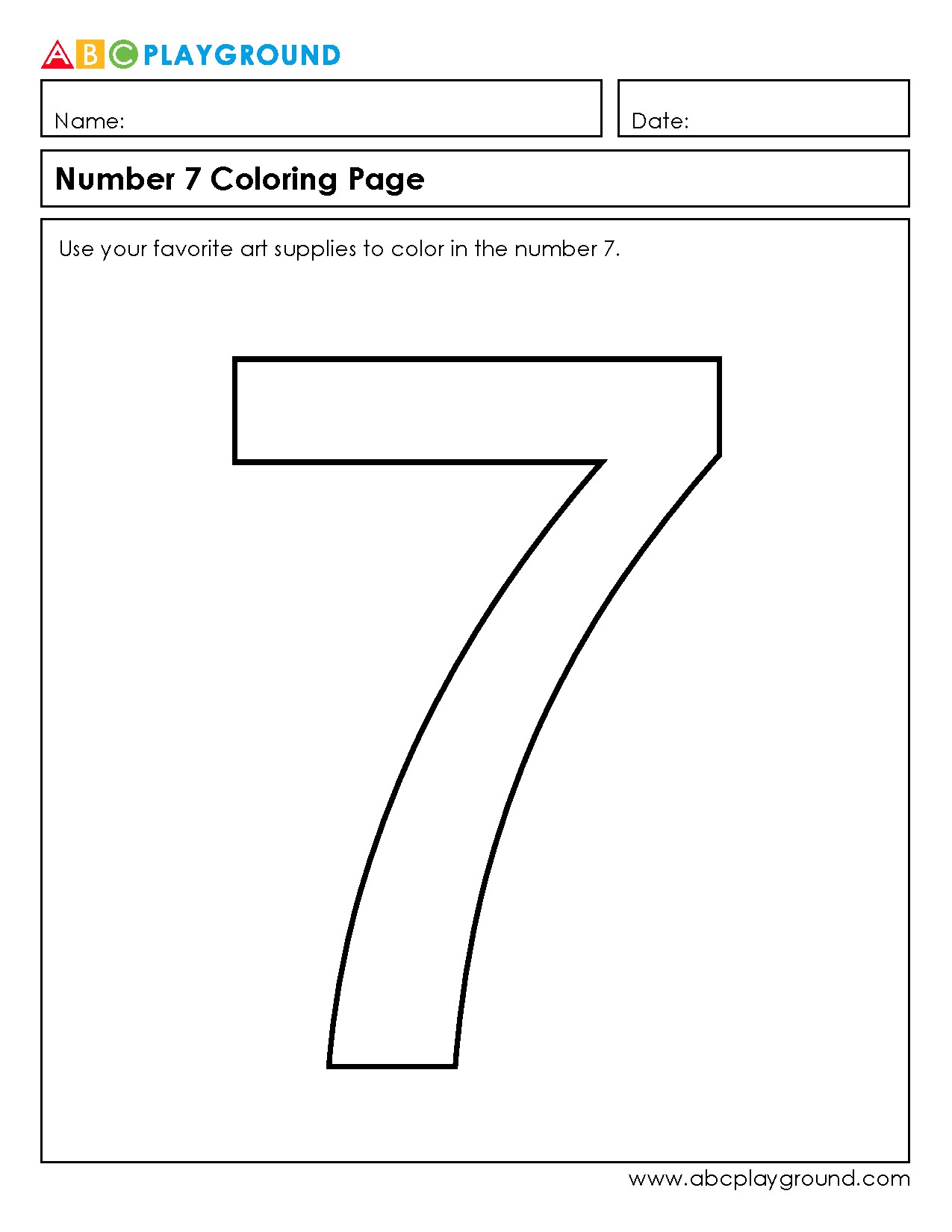 Number 7 Coloring Page for Early Learning Fun