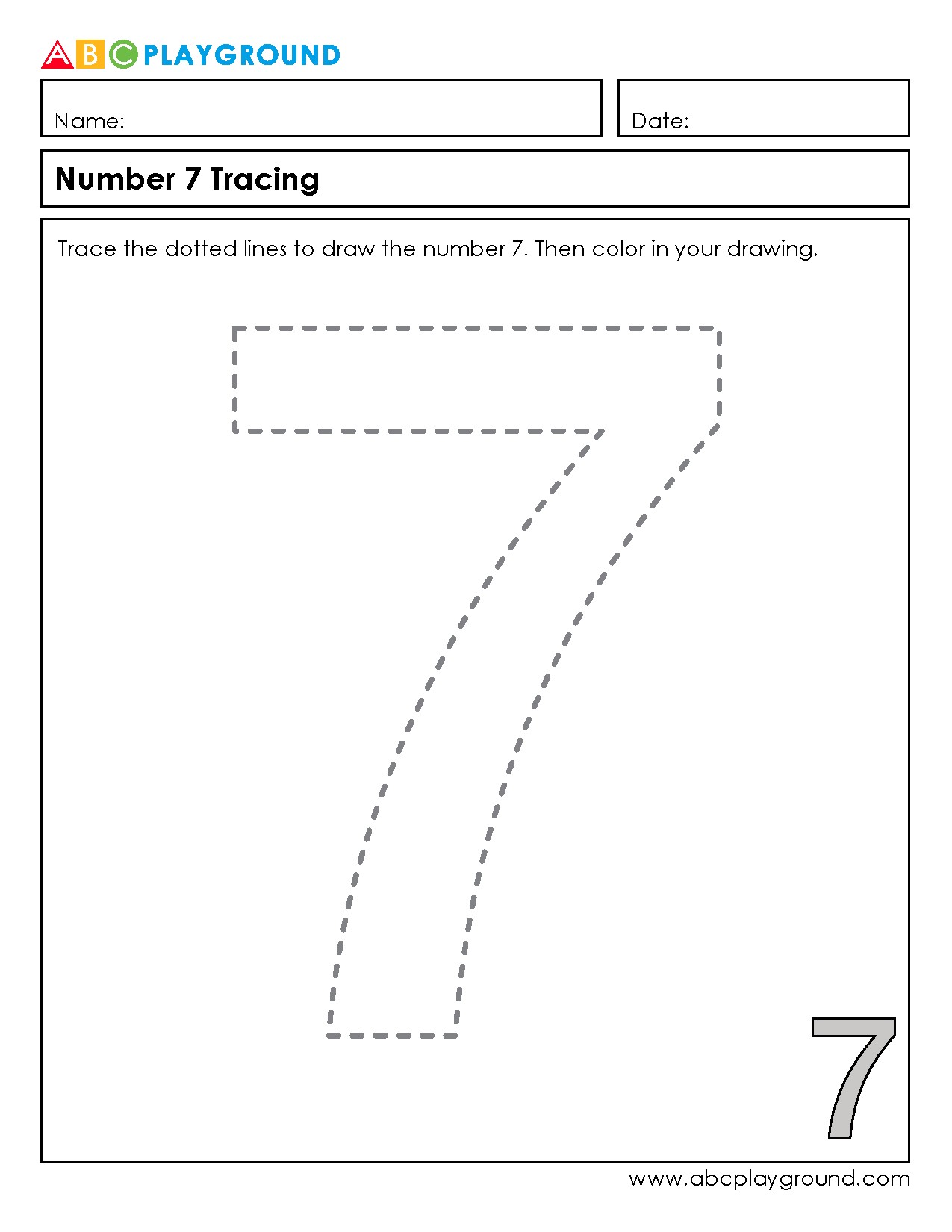 Number 7 Tracing and Coloring Worksheet