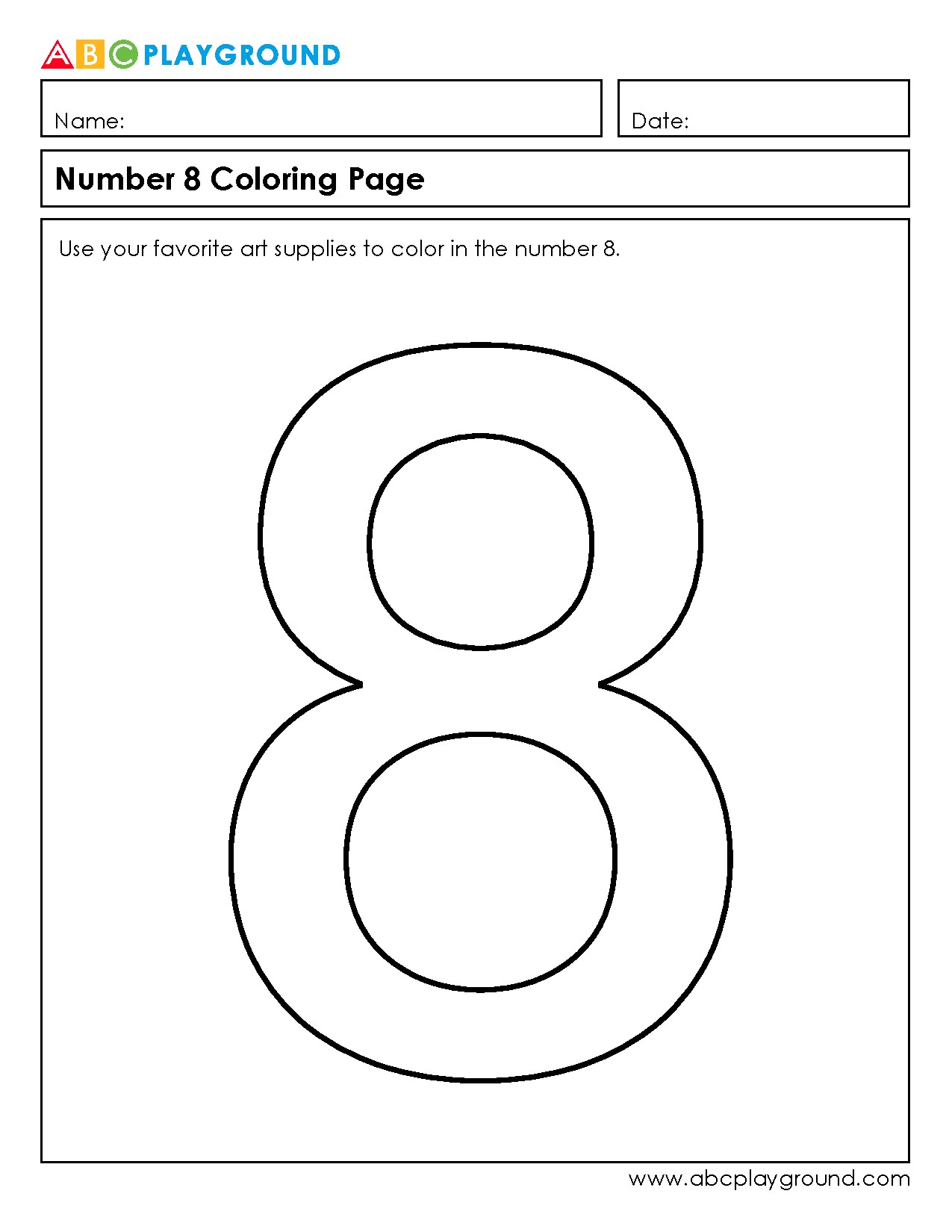Number 8 Coloring Page for Early Number Recognition