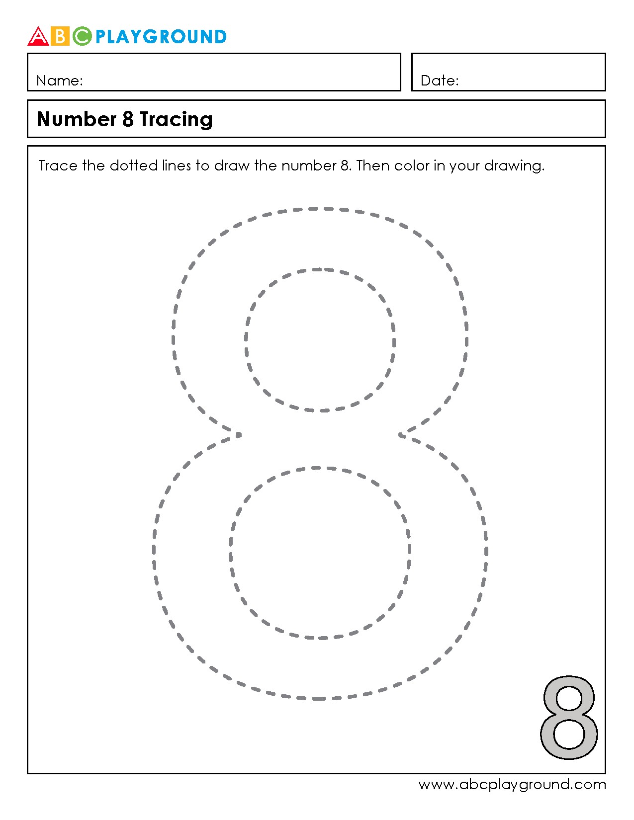 Number 8 Tracing and Coloring Worksheet