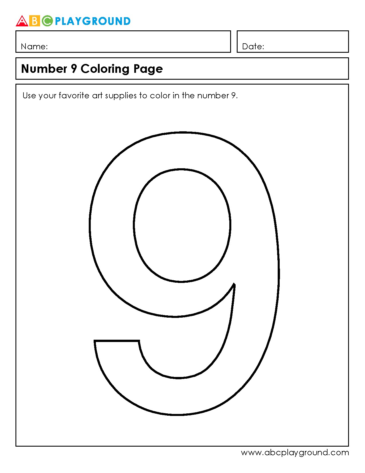 Number 9 Coloring Page for Number Recognition and Fun
