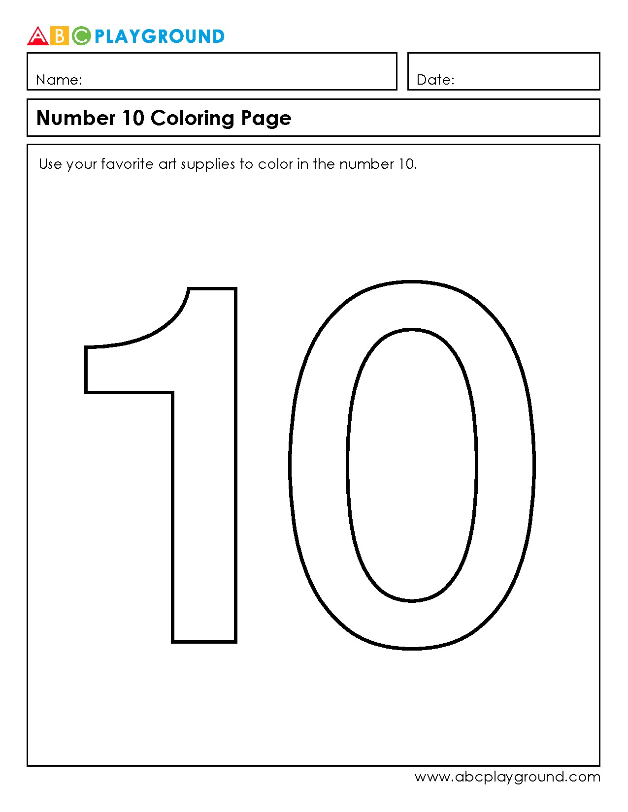 Number 10 Coloring Page for Early Number Recognition