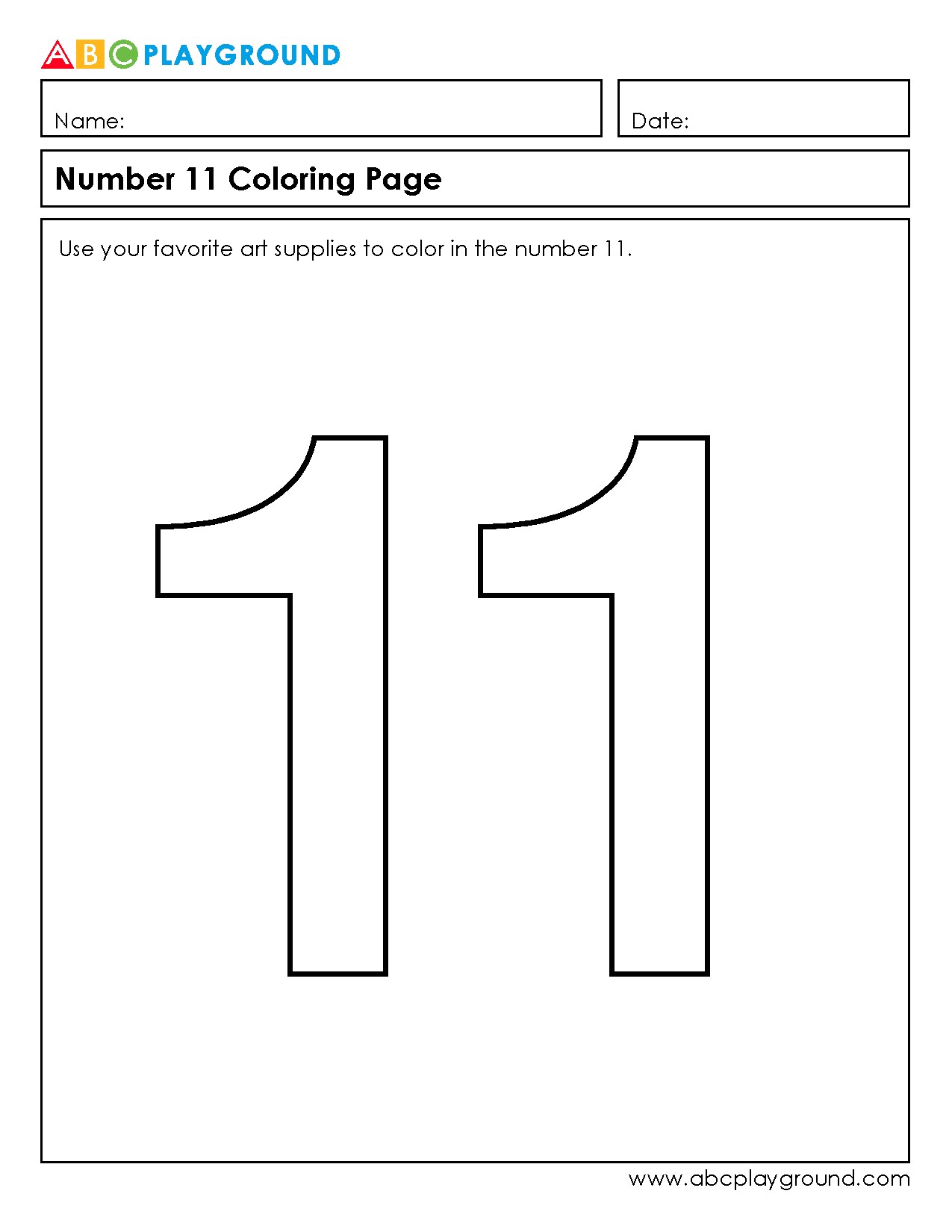 Number 11 Coloring Page for Early Number Recognition