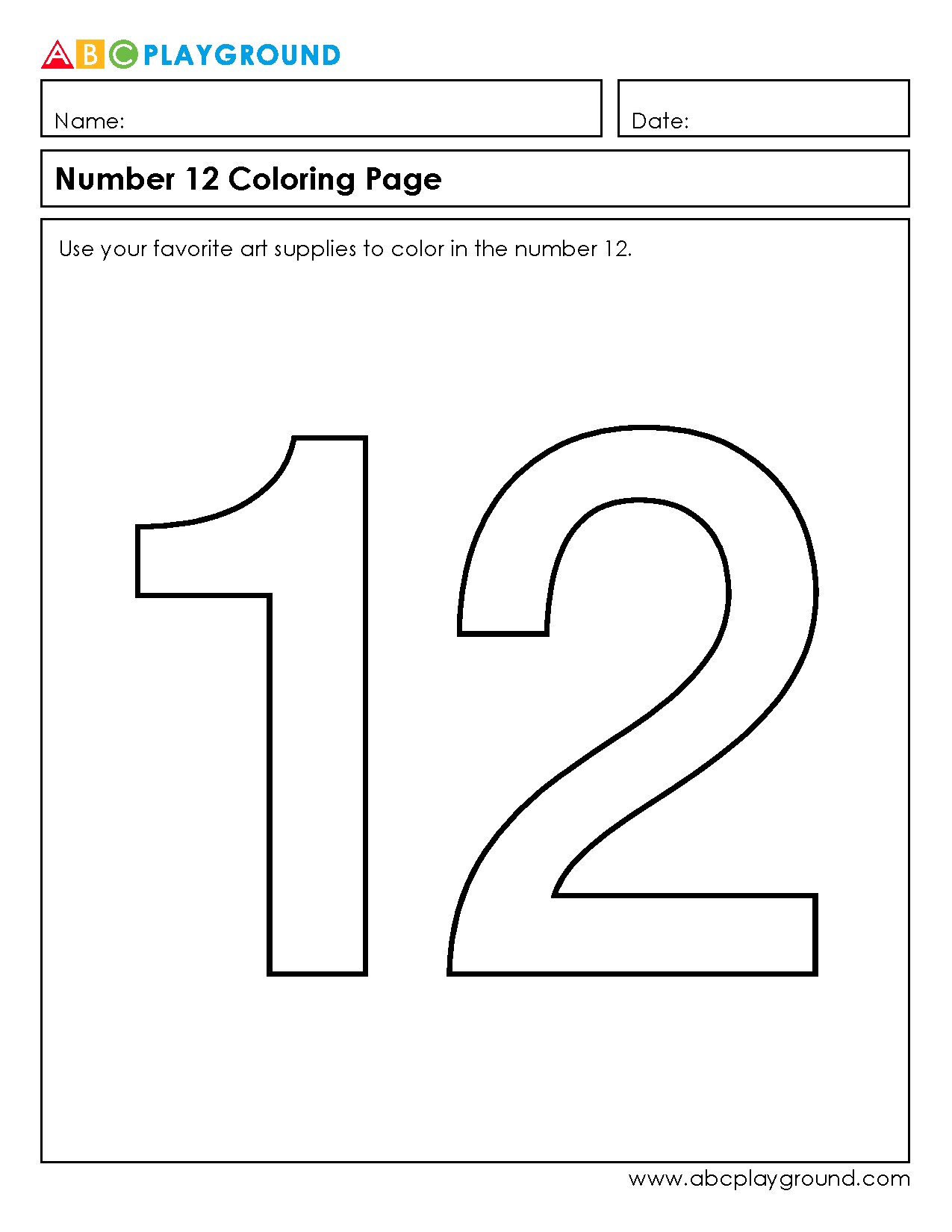 Number 12 Coloring Page with Fun Art Activities