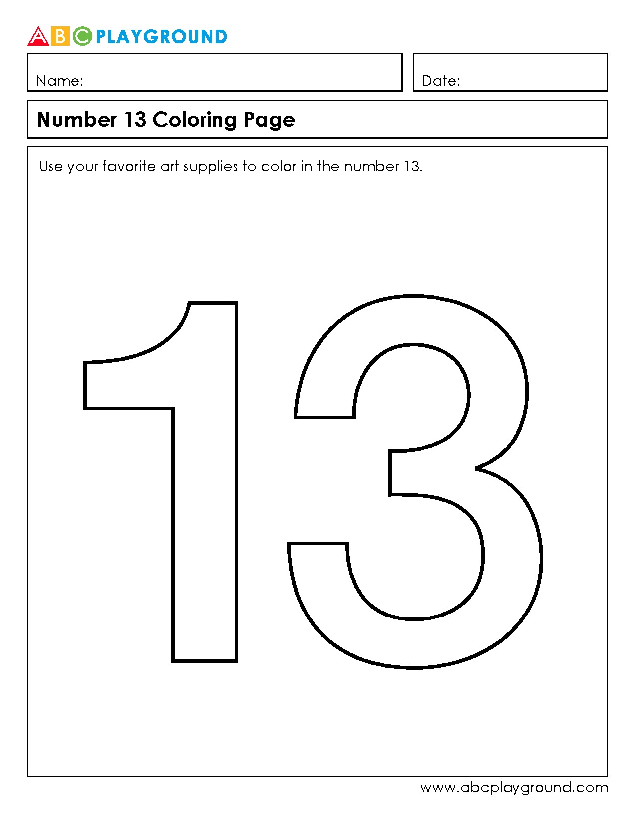 Number 13 Coloring Page to Practice Number Recognition