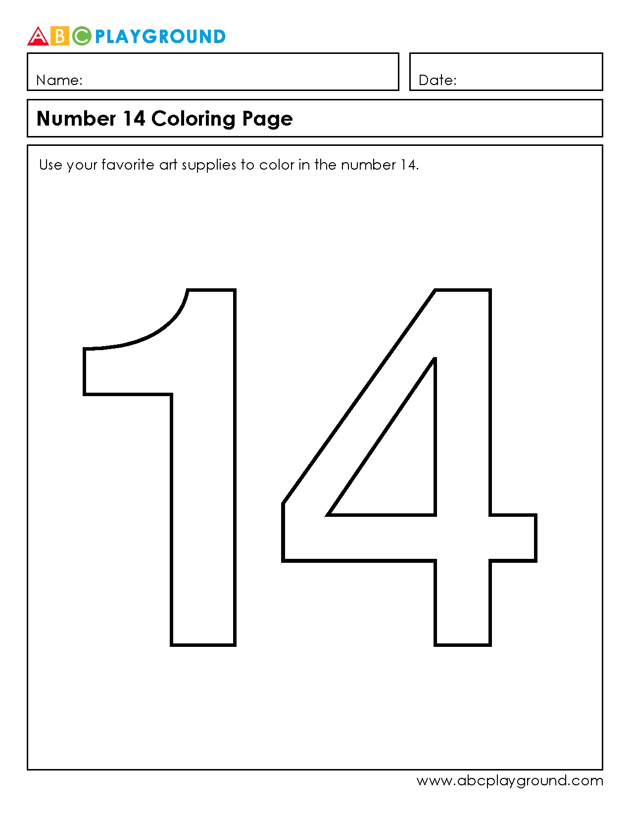 Number 14 Coloring Page with Fun Art Activities