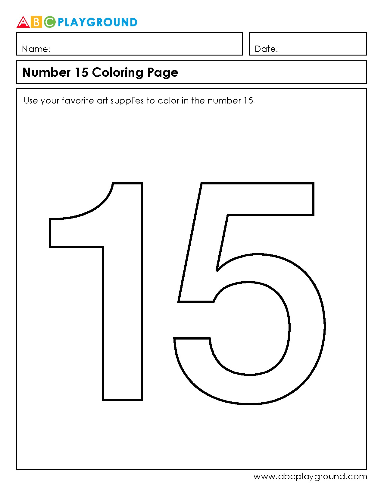 Number 15 Coloring Page for Early Number Recognition