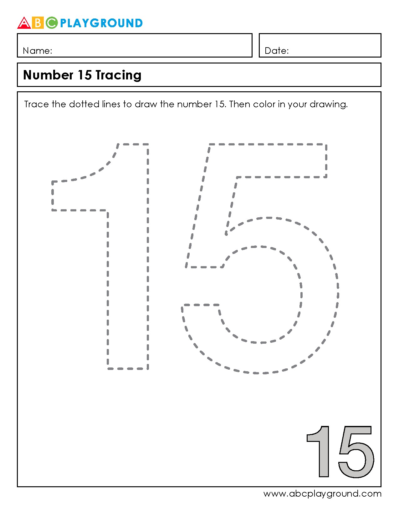 Number 15 Tracing and Coloring Worksheet
