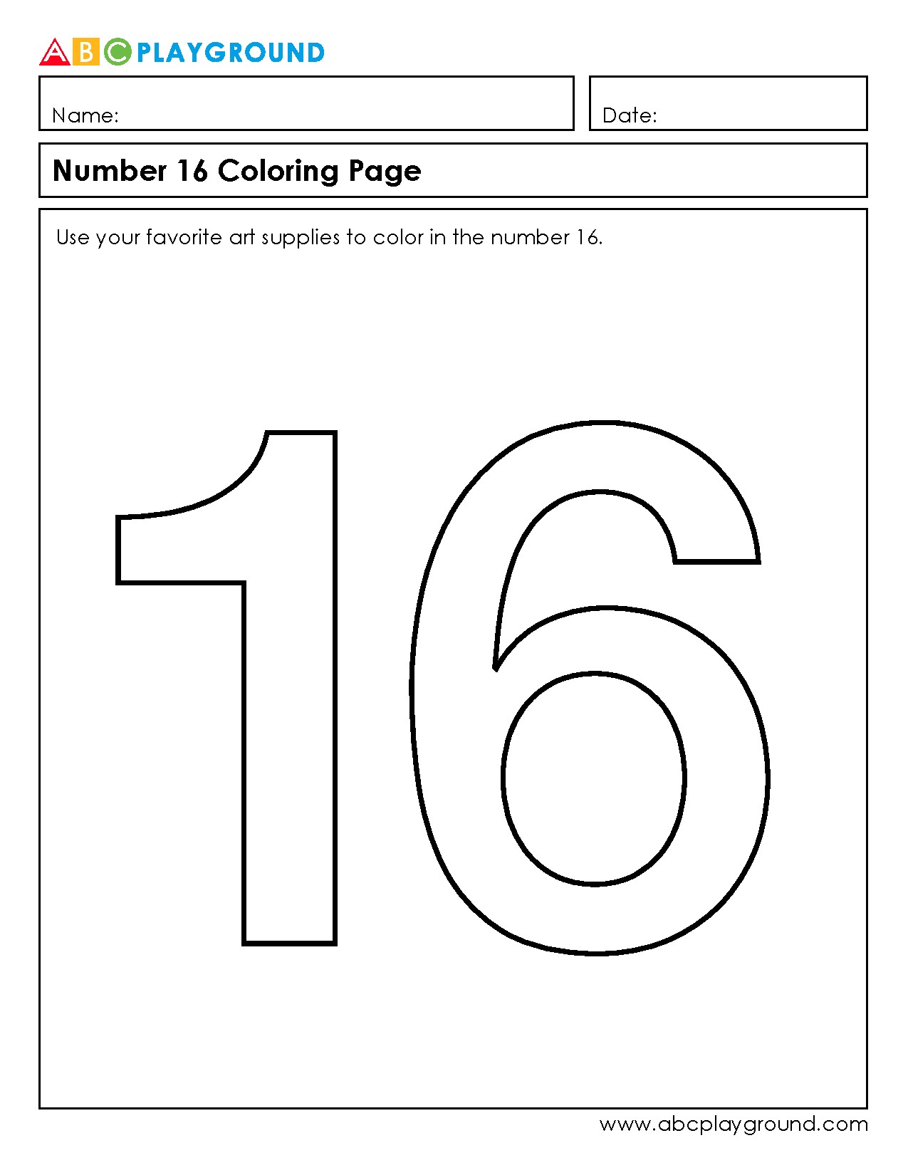 Number 16 Coloring Page for Early Number Recognition