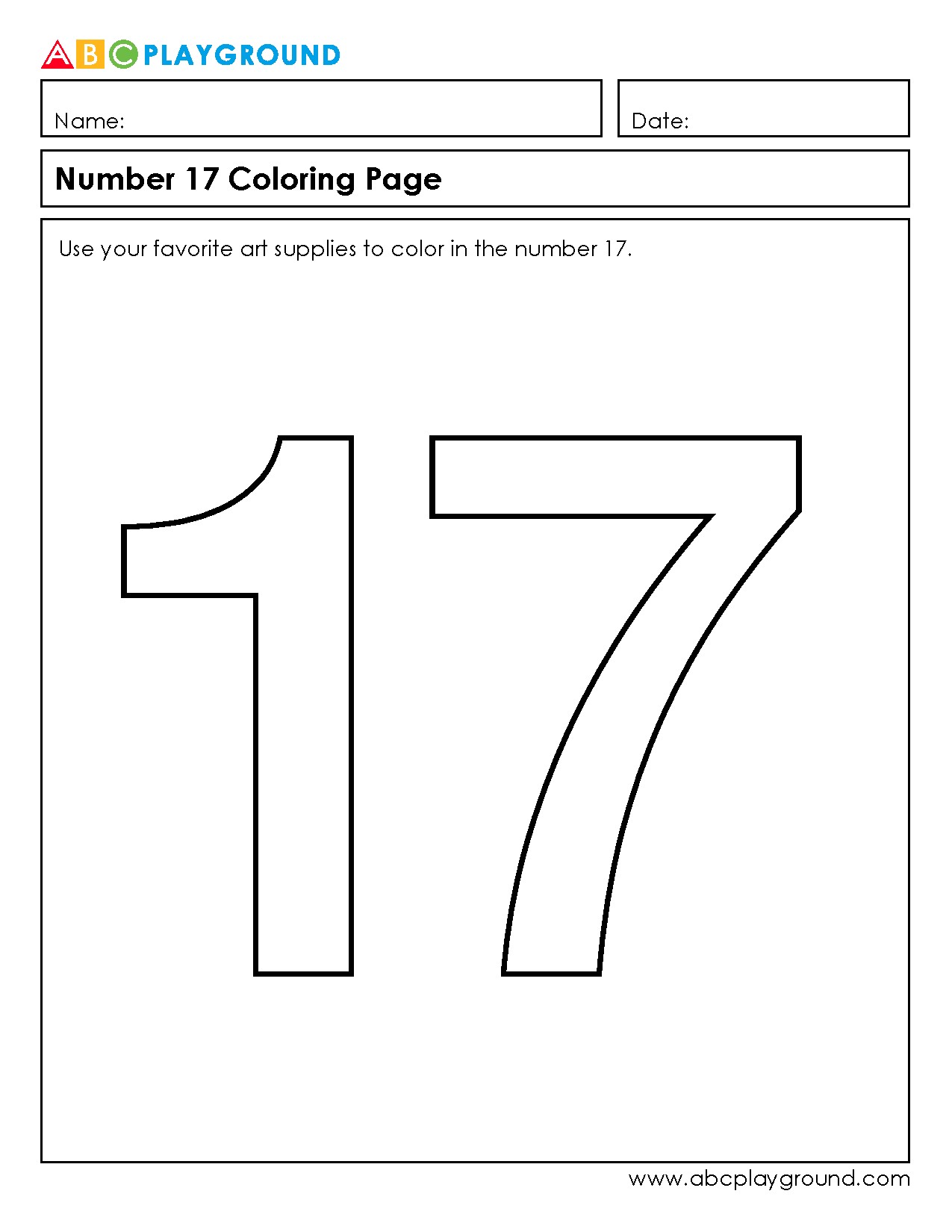 Number 17 Coloring Page for Early Number Recognition