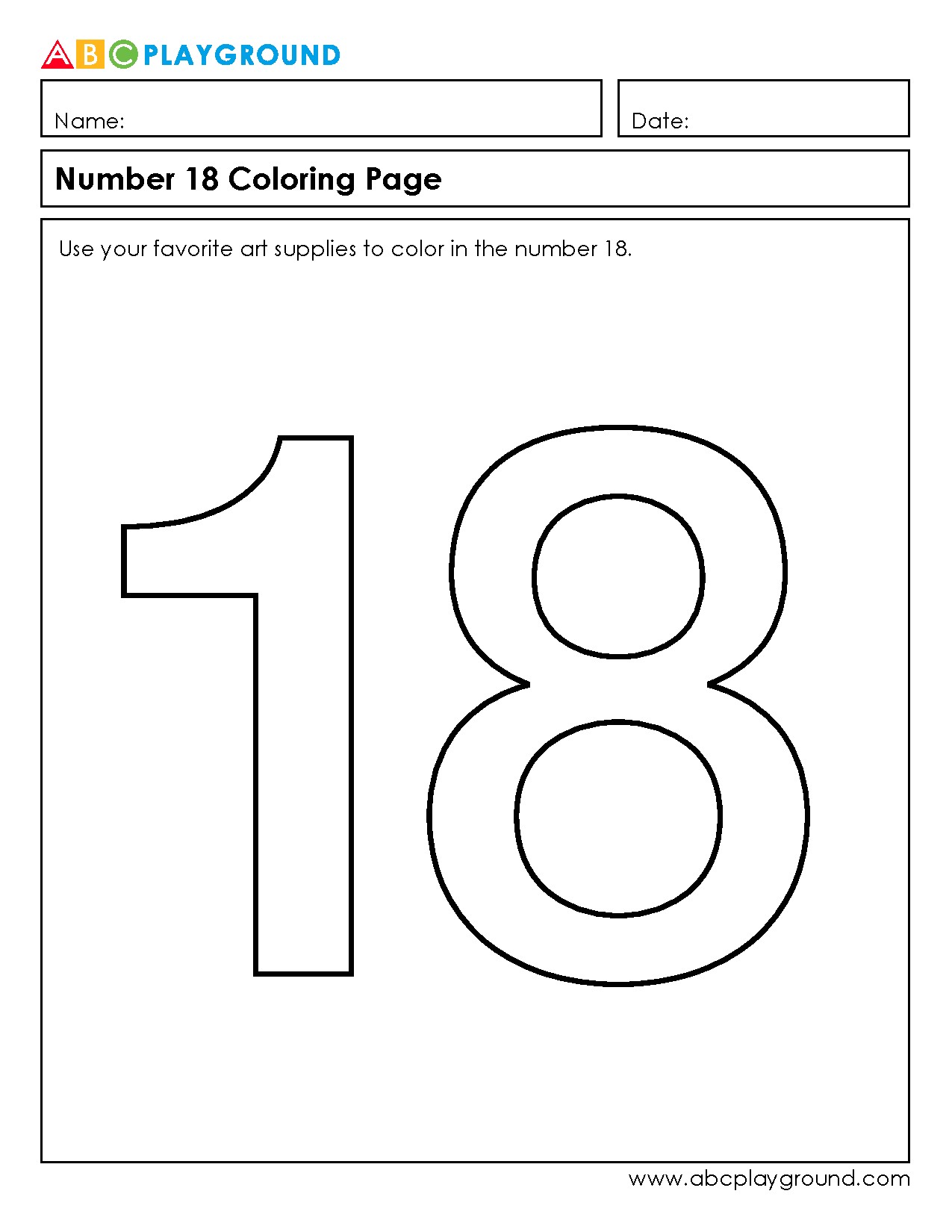 Number 18 Coloring Page for Early Math Learning