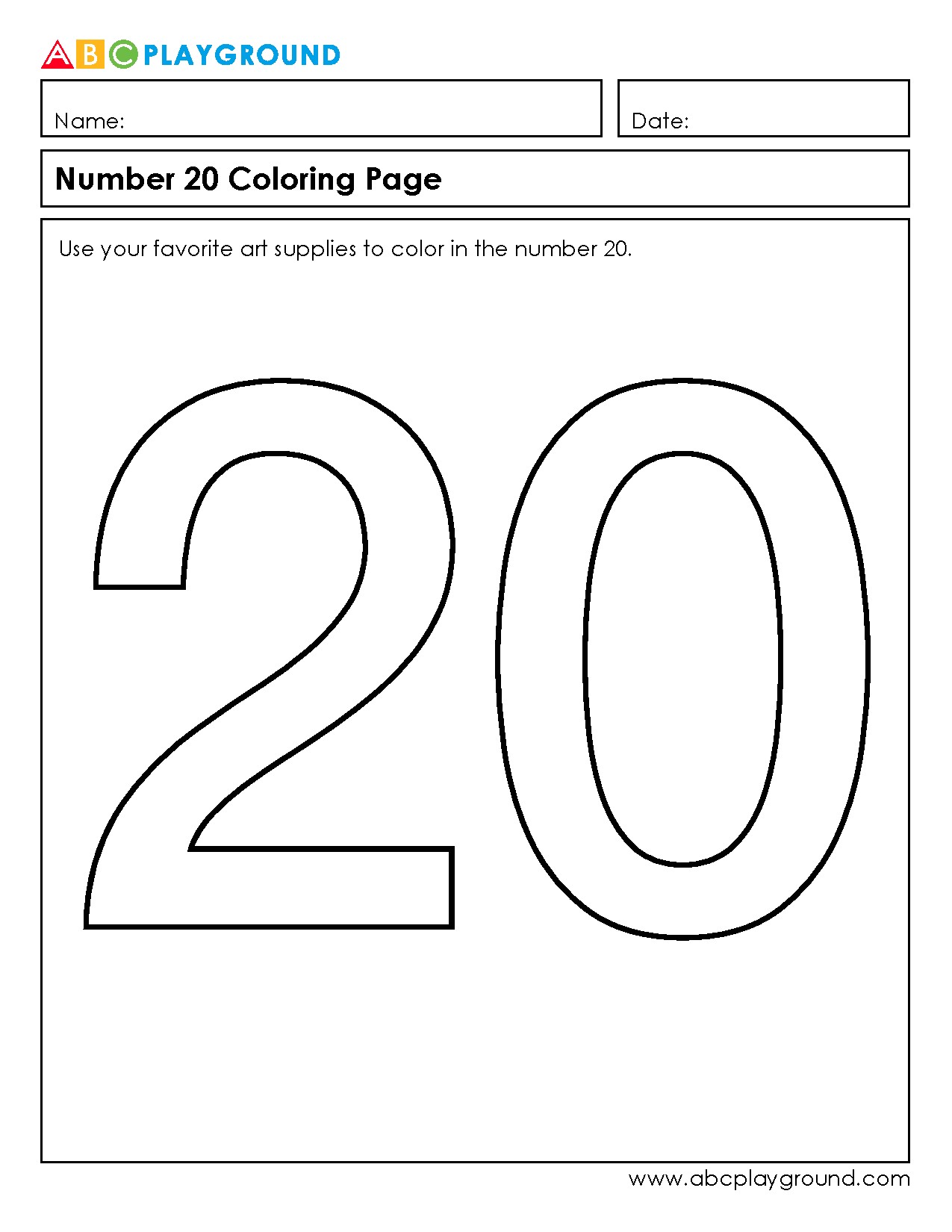 Number 20 Coloring Page for Early Number Recognition