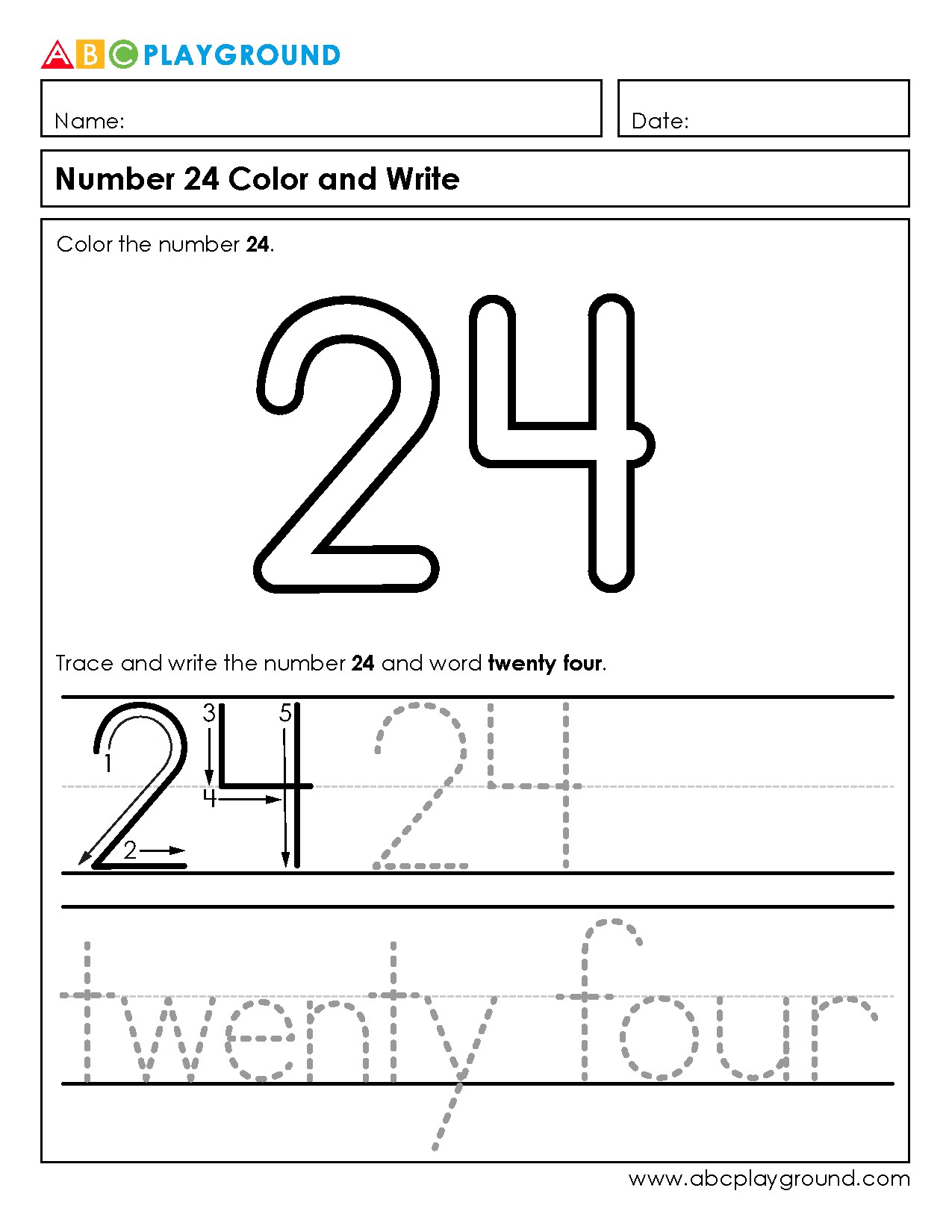 Number 24 Color, Trace, and Write Activity