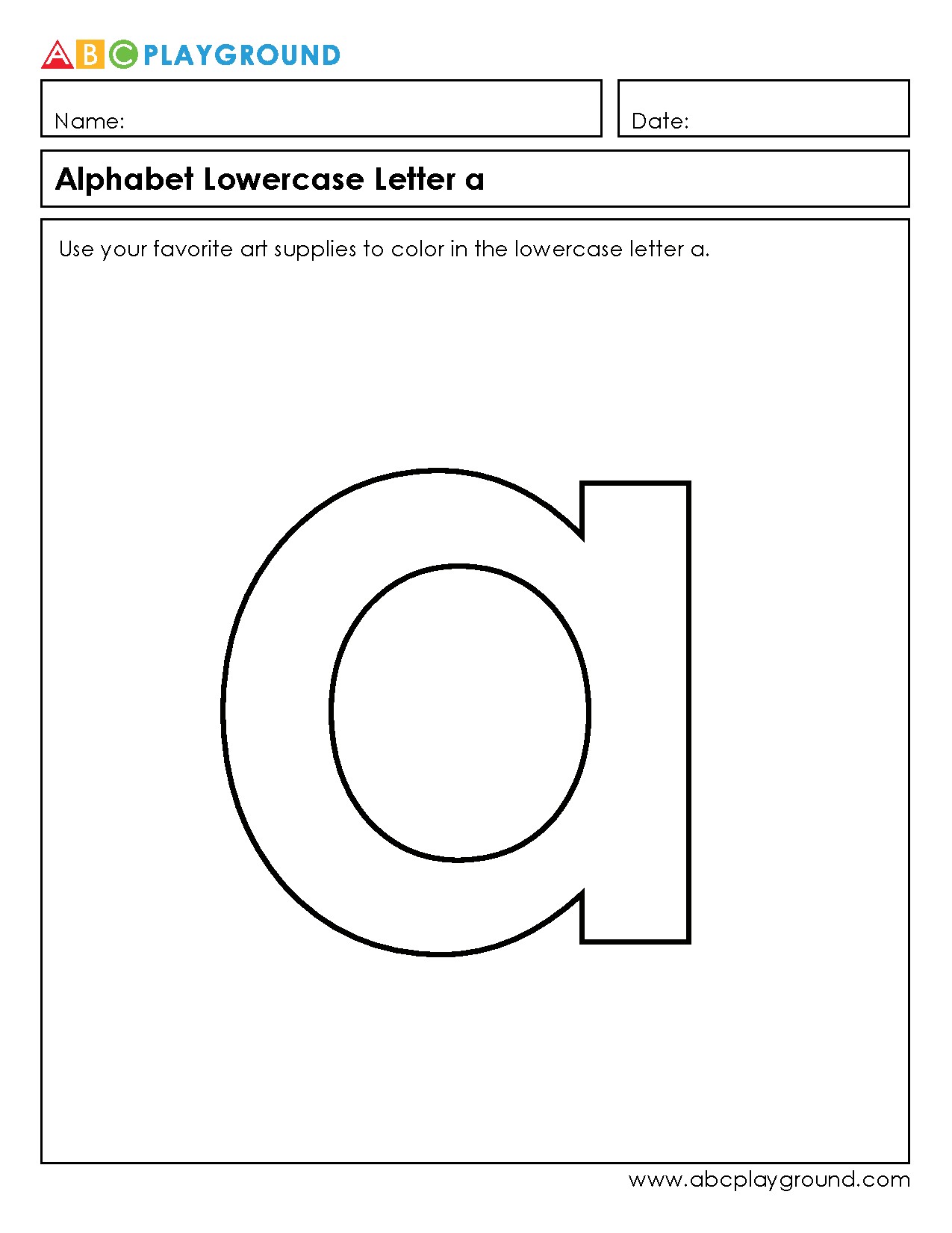 Alphabet Lowercase Letter a Coloring Activity