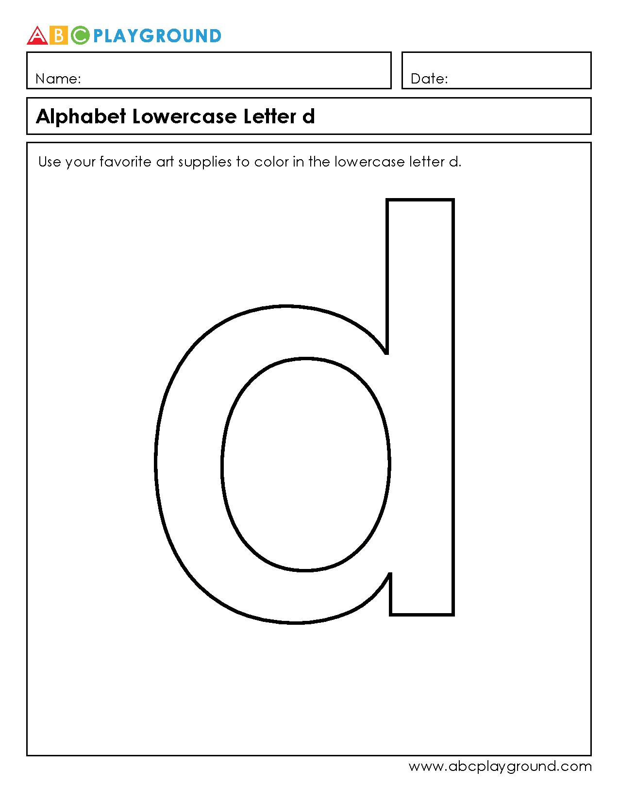 Color and Learn Lowercase Letter d Worksheet