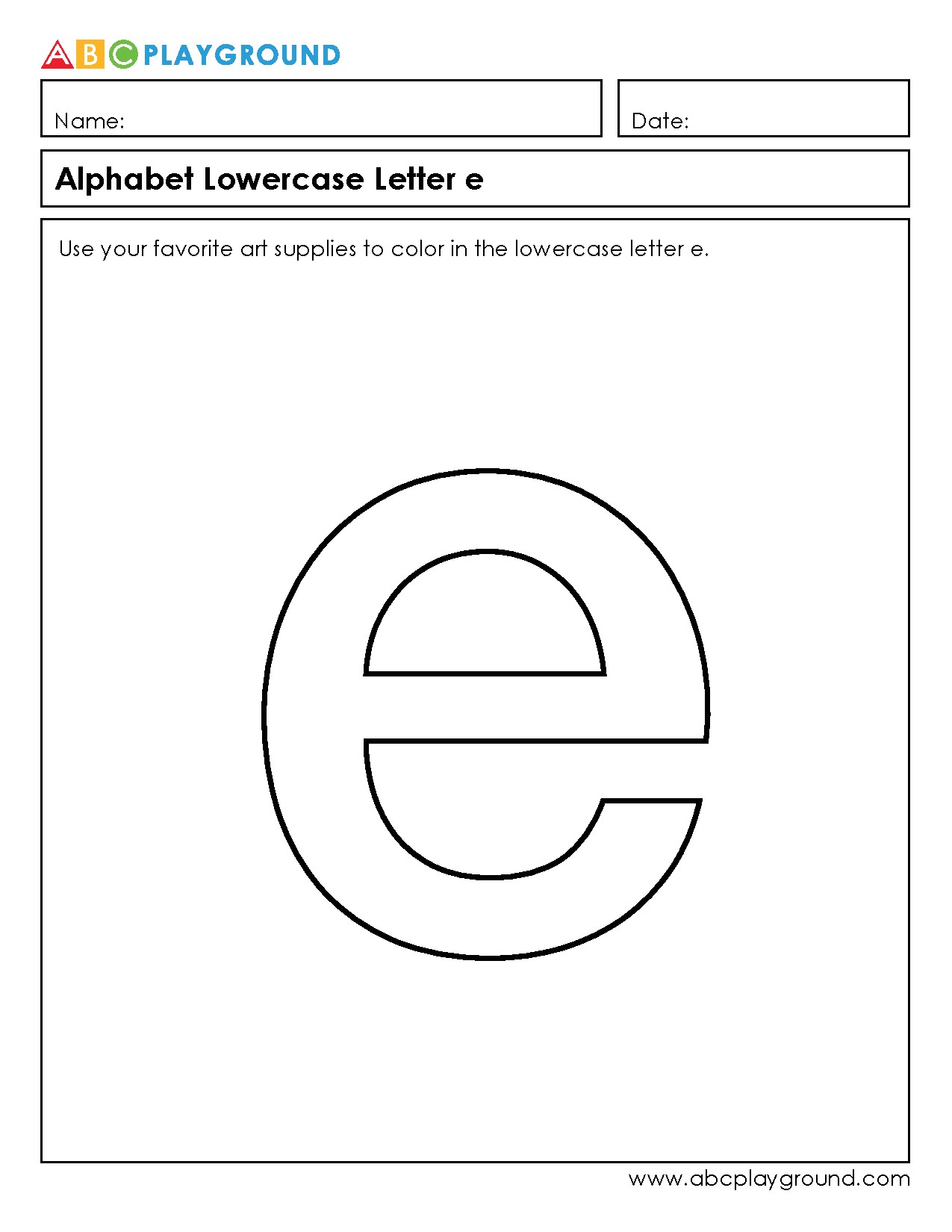 Coloring Worksheet for Lowercase Letter e