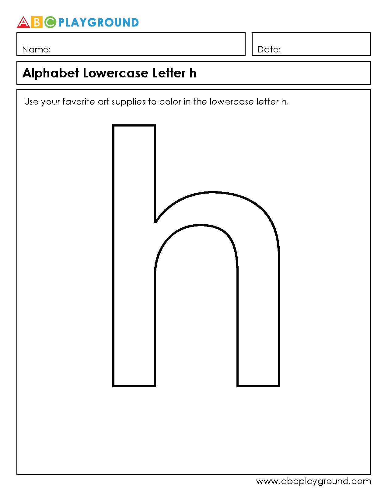 Color and Learn the Lowercase Letter h Worksheet
