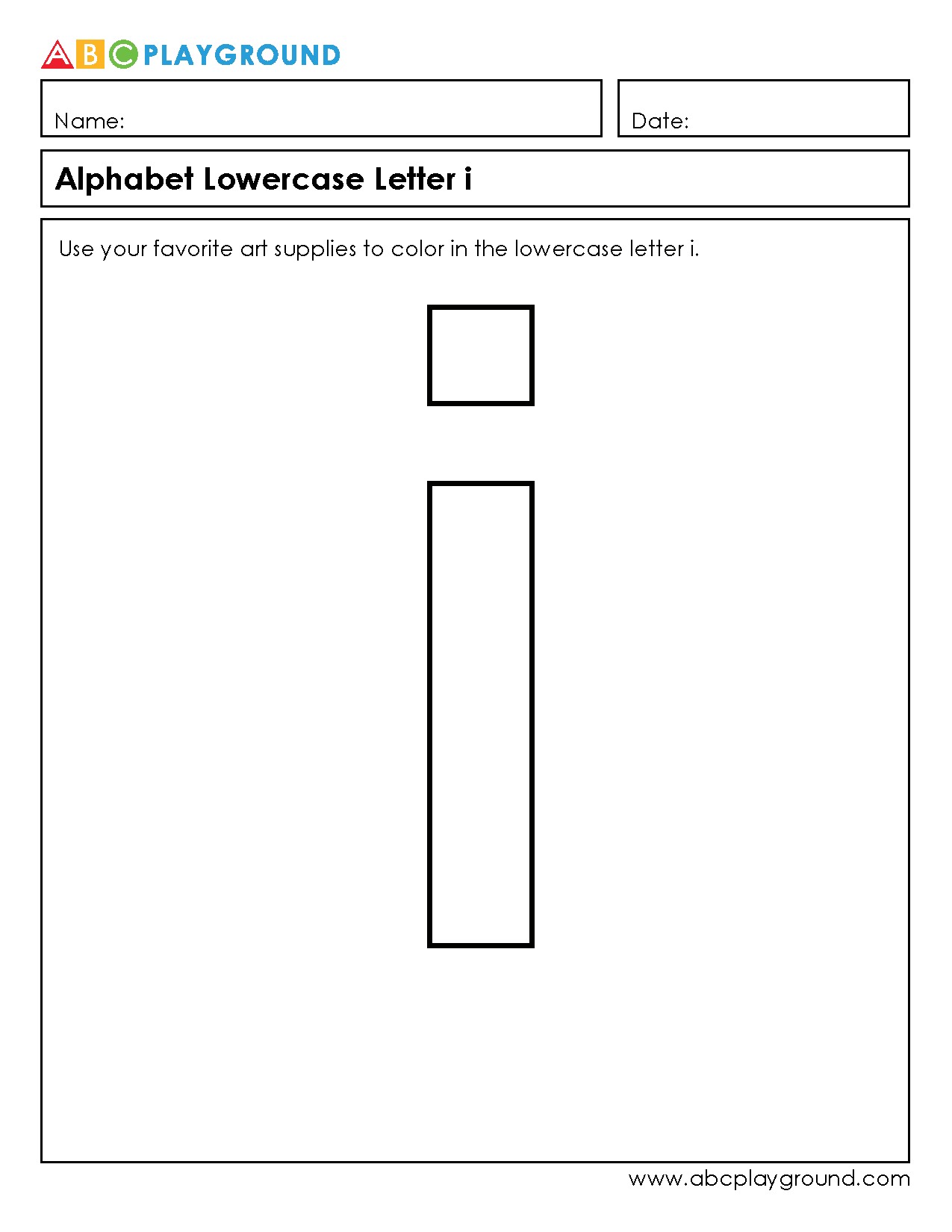 Color and Learn Lowercase Letter i Worksheet