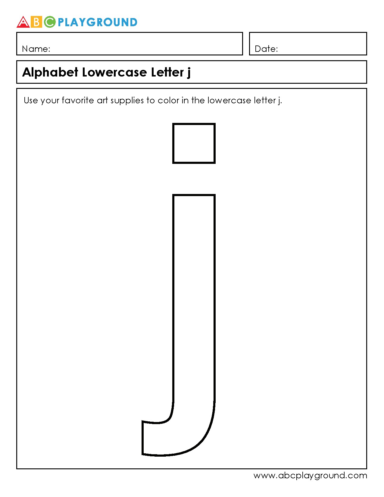 Color and Learn the Lowercase Letter J Worksheet