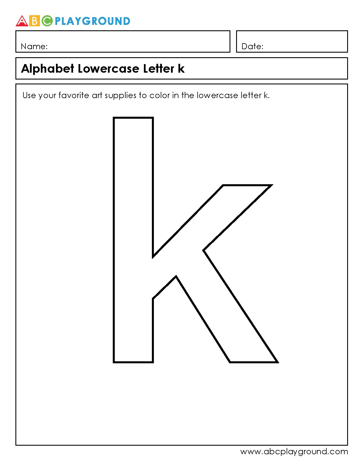 Color and Learn the Lowercase Letter k Worksheet