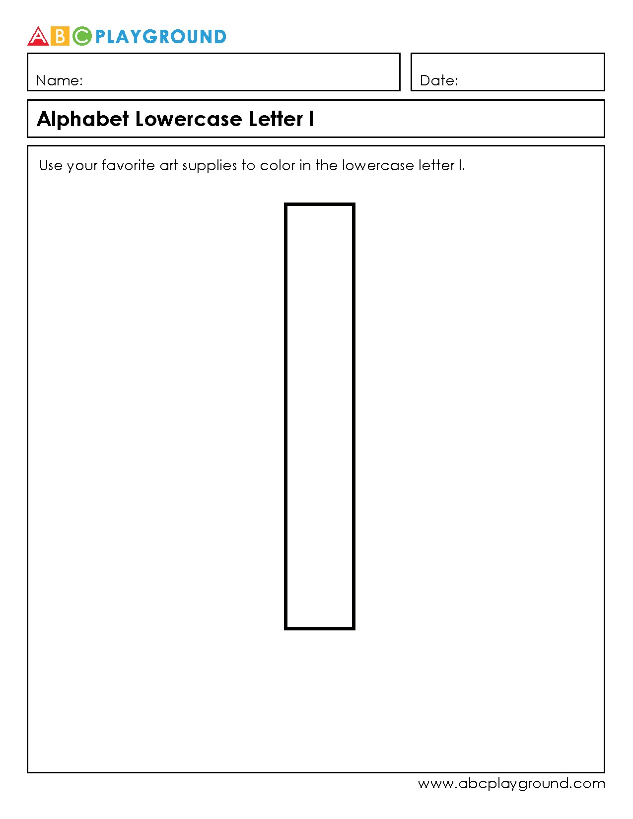 Coloring Worksheet for Lowercase Letter l