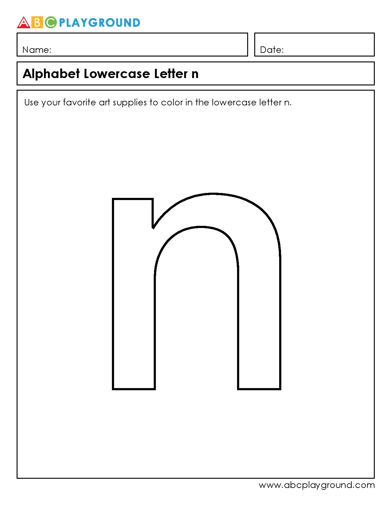 Color and Learn the Lowercase Letter n Worksheet