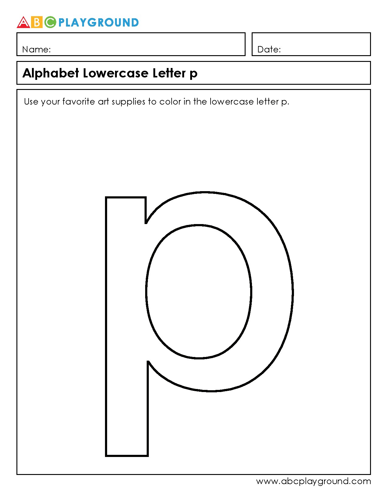 Color the Lowercase Letter p Worksheet