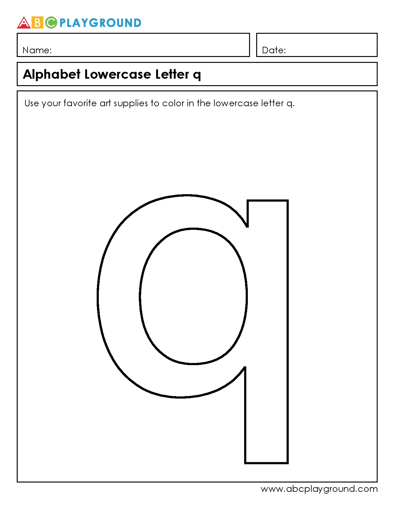 Coloring Worksheet for Lowercase Letter q Practice
